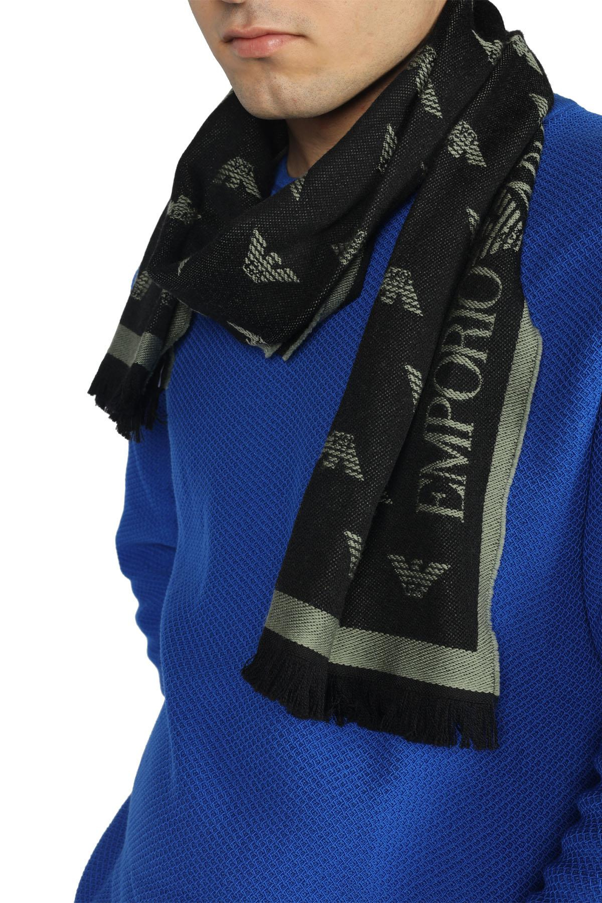 Emporio Armani Emporıo Armani Erkek Desenli Standart Boy Günlük Kullanım Siyah Fular 625009 CC306-15820