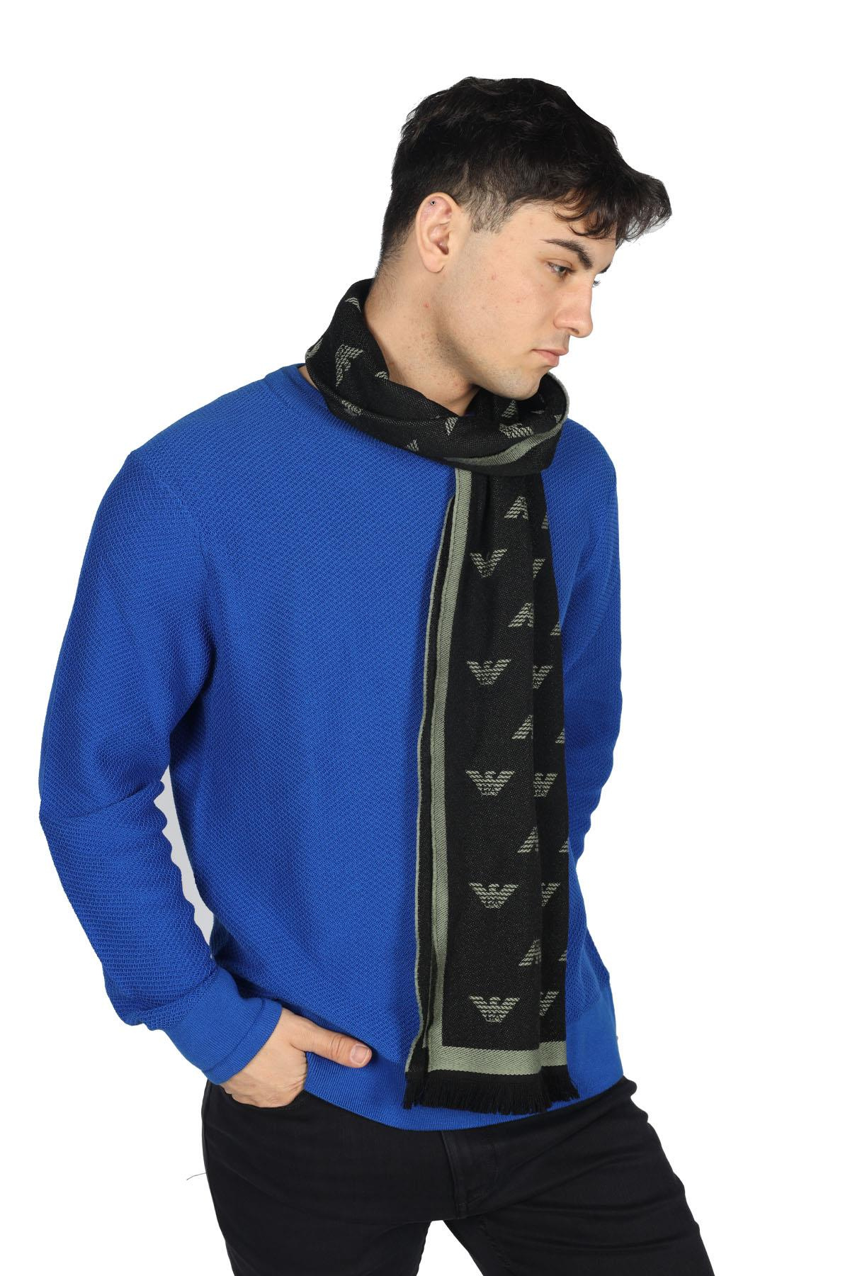 Emporio Armani Emporıo Armani Erkek Desenli Standart Boy Günlük Kullanım Siyah Fular 625009 CC306-15820