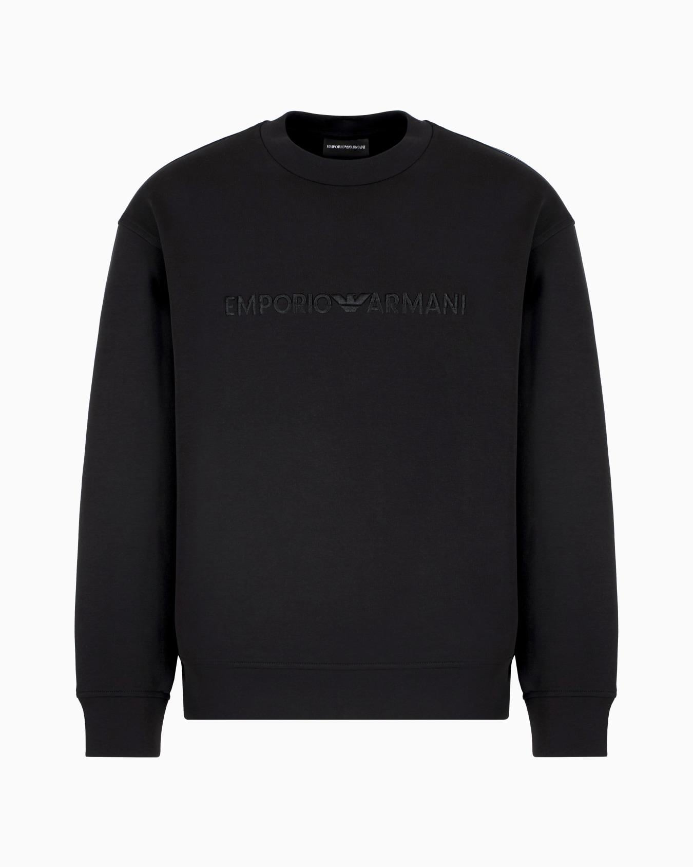 EMPORIO ARMANI Emporıo Armani Erkek Dokuma Kumaş Regular Fit Yuvarlak Yaka Uzun Kollu Siyah Sweatshirt EM001126 AF10013-UC001