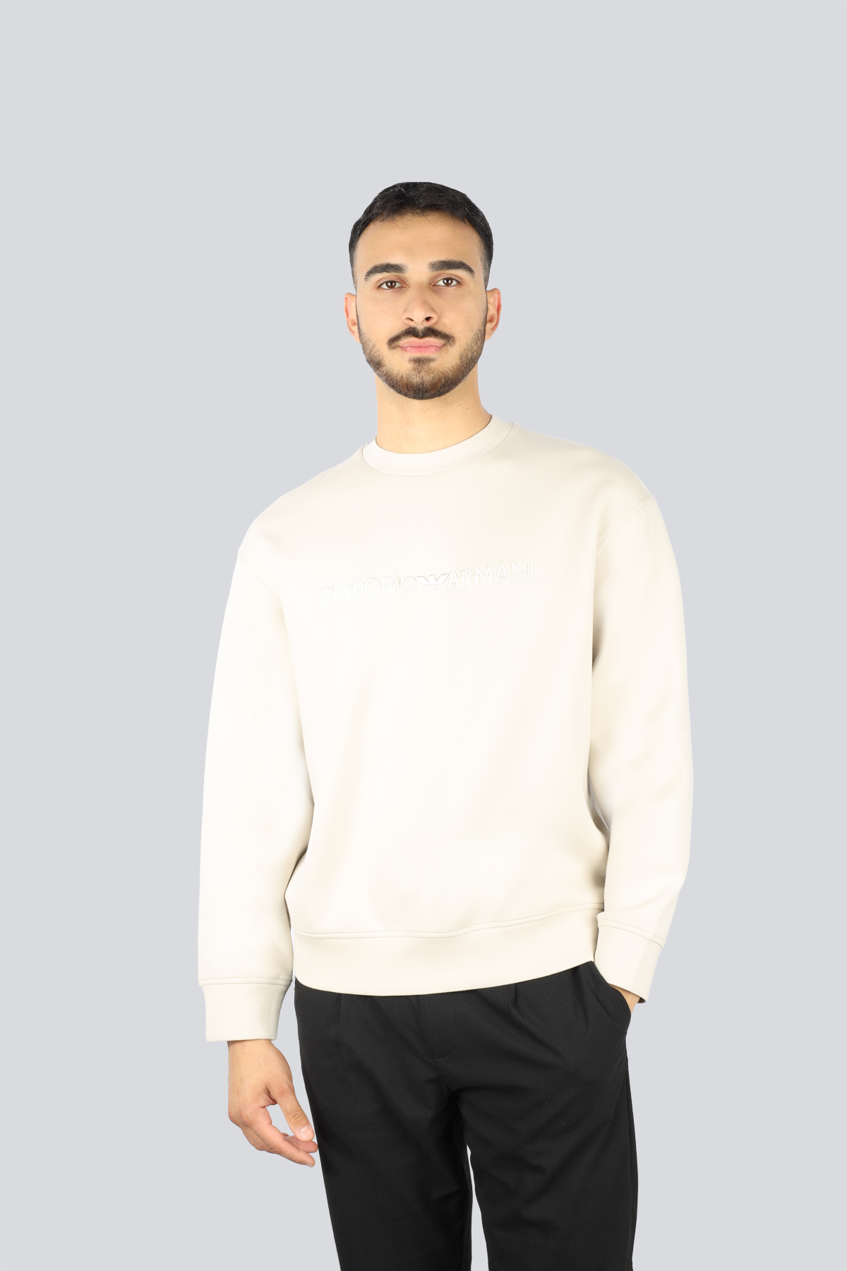 Emporio Armani Emporıo Armani Erkek Dokuma Kumaş Regular Fit Yuvarlak Yaka Uzun Kollu Gümüş Sweatshirt EM001126 AF10013-U1098