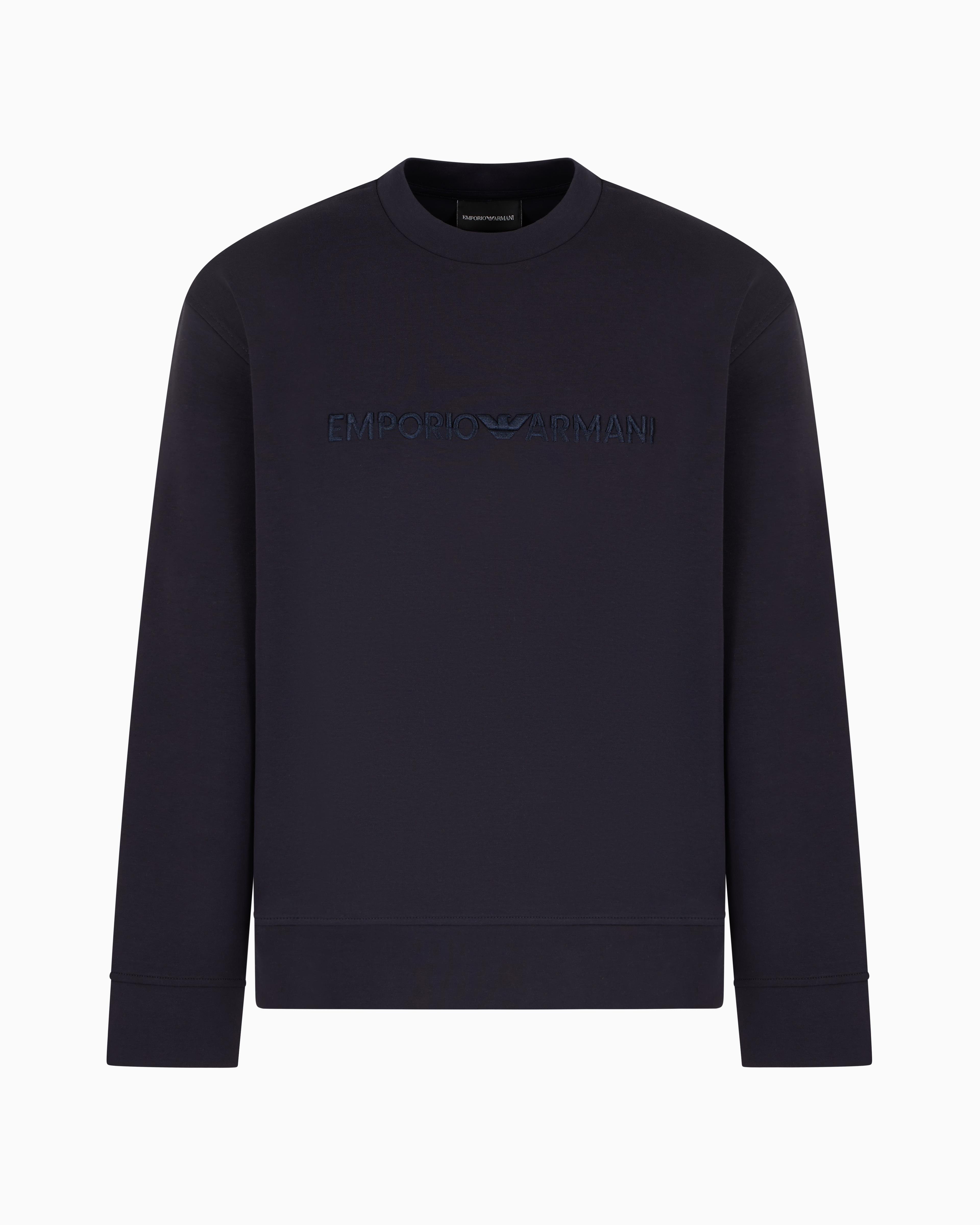 EMPORIO ARMANI Emporıo Armani Erkek Dokuma Kumaş Regular Fit Yuvarlak Yaka Uzun Kollu Lacivert Sweatshirt EM001126 AF10013-UB118
