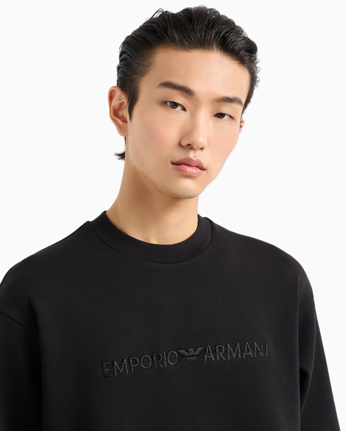 EMPORIO ARMANI Emporıo Armani Erkek Dokuma Kumaş Regular Fit Yuvarlak Yaka Uzun Kollu Siyah Sweatshirt EM001126 AF10013-UC001