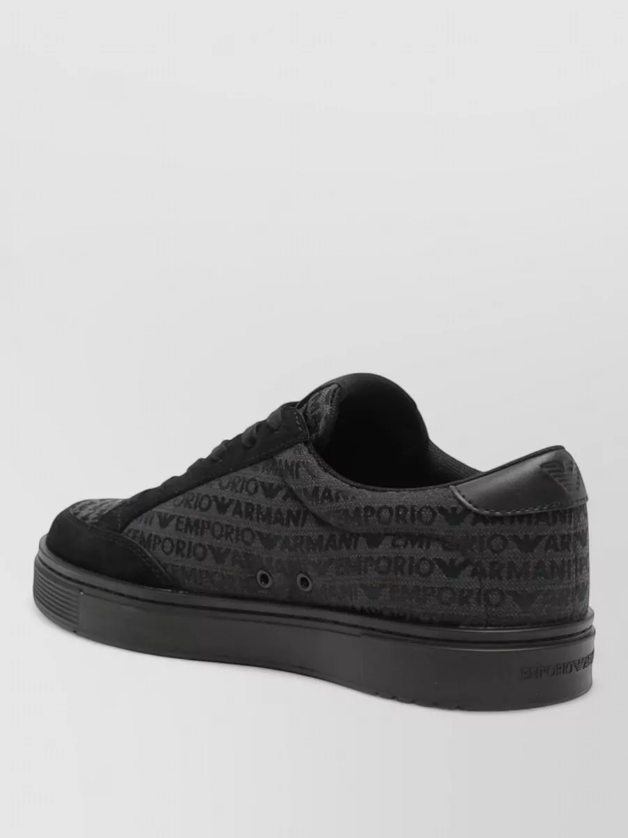 Emporio Armani Emporıo Armani Erkek Düz Rahat Taban Bağcıklı Üzerin Marka Yazı Desenli Siyah Sneaker EM004782 AF24459-MC406