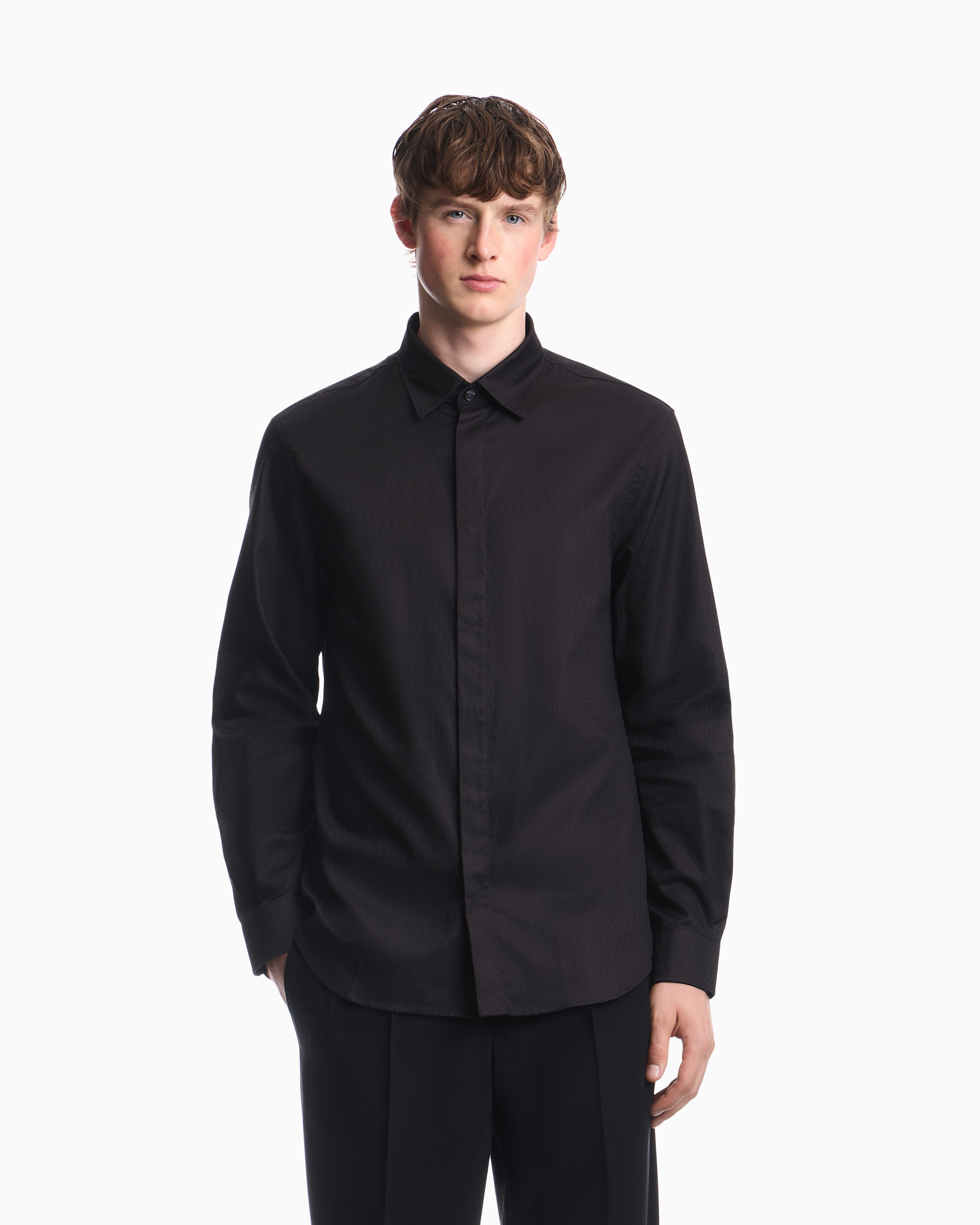 Emporio Armani Emporıo Armani Erkek Düğme Kapama Uzun Kol Çentikli Yaka Siyah1 Gömlek EM006704 AF18123-FC080