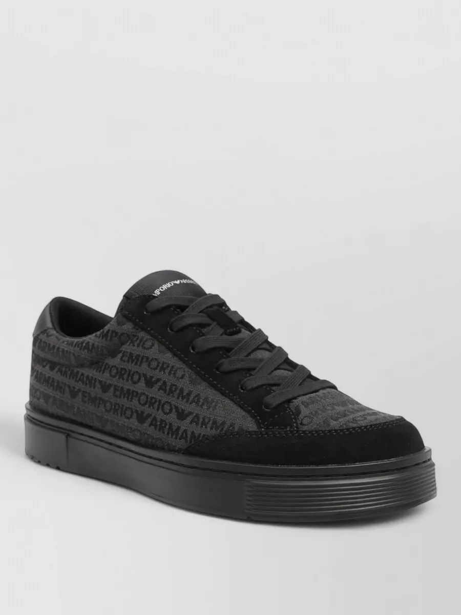 Emporio Armani Emporıo Armani Erkek Düz Rahat Taban Bağcıklı Üzerin Marka Yazı Desenli Siyah Sneaker EM004782 AF24459-MC406