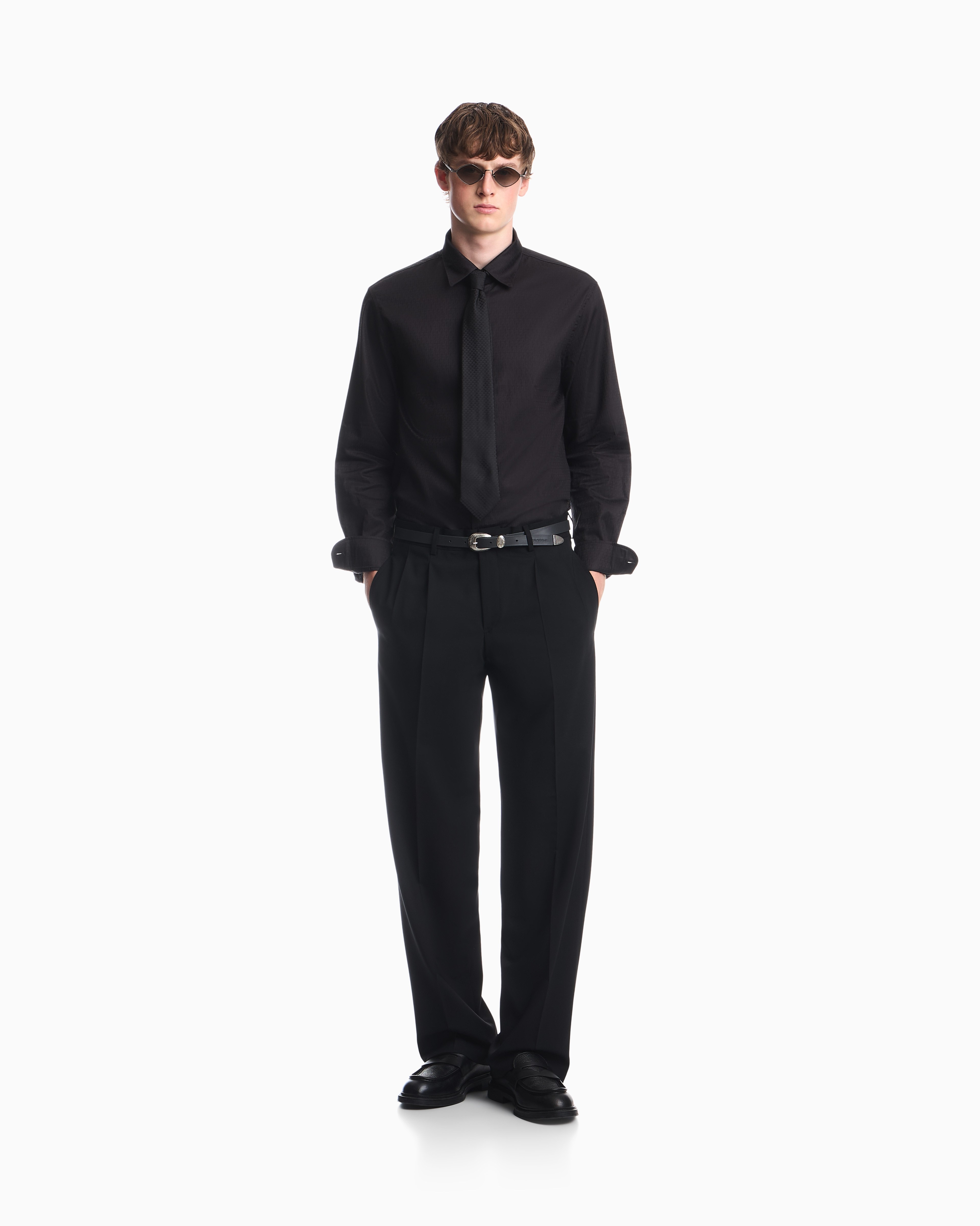 Emporio Armani Emporıo Armani Erkek Düğme Kapama Uzun Kol Çentikli Yaka Siyah1 Gömlek EM006704 AF18123-FC080