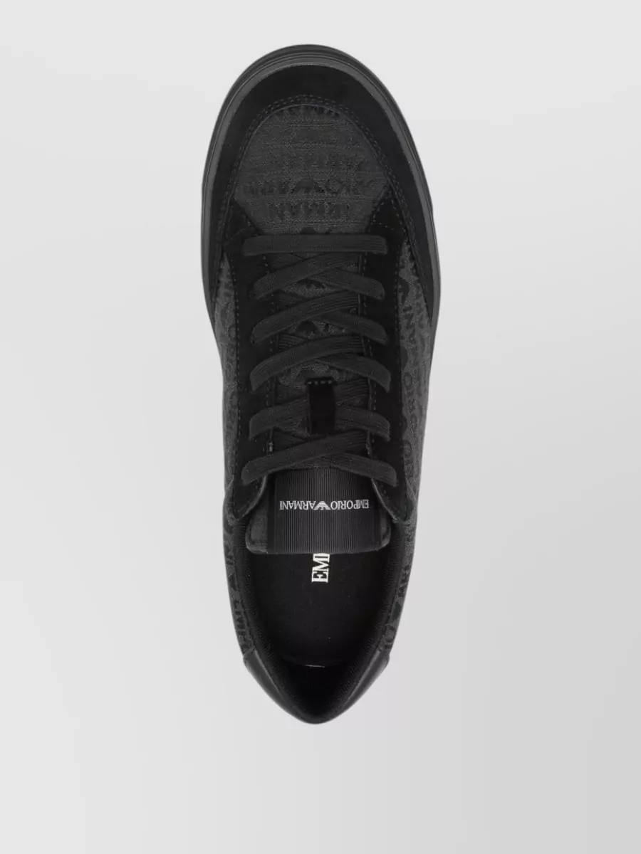 Emporio Armani Emporıo Armani Erkek Düz Rahat Taban Bağcıklı Üzerin Marka Yazı Desenli Siyah Sneaker EM004782 AF24459-MC406