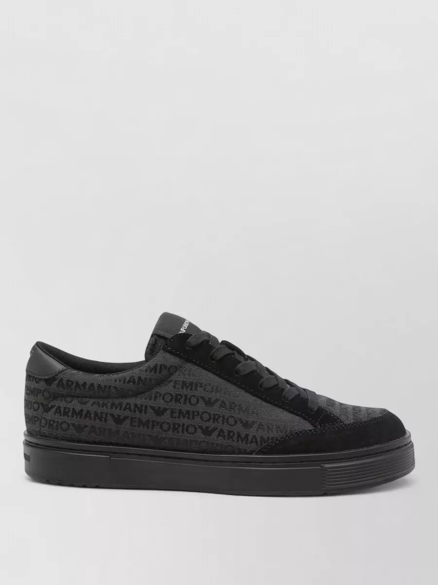Emporio Armani Emporıo Armani Erkek Düz Rahat Taban Bağcıklı Üzerin Marka Yazı Desenli Siyah Sneaker EM004782 AF24459-MC406