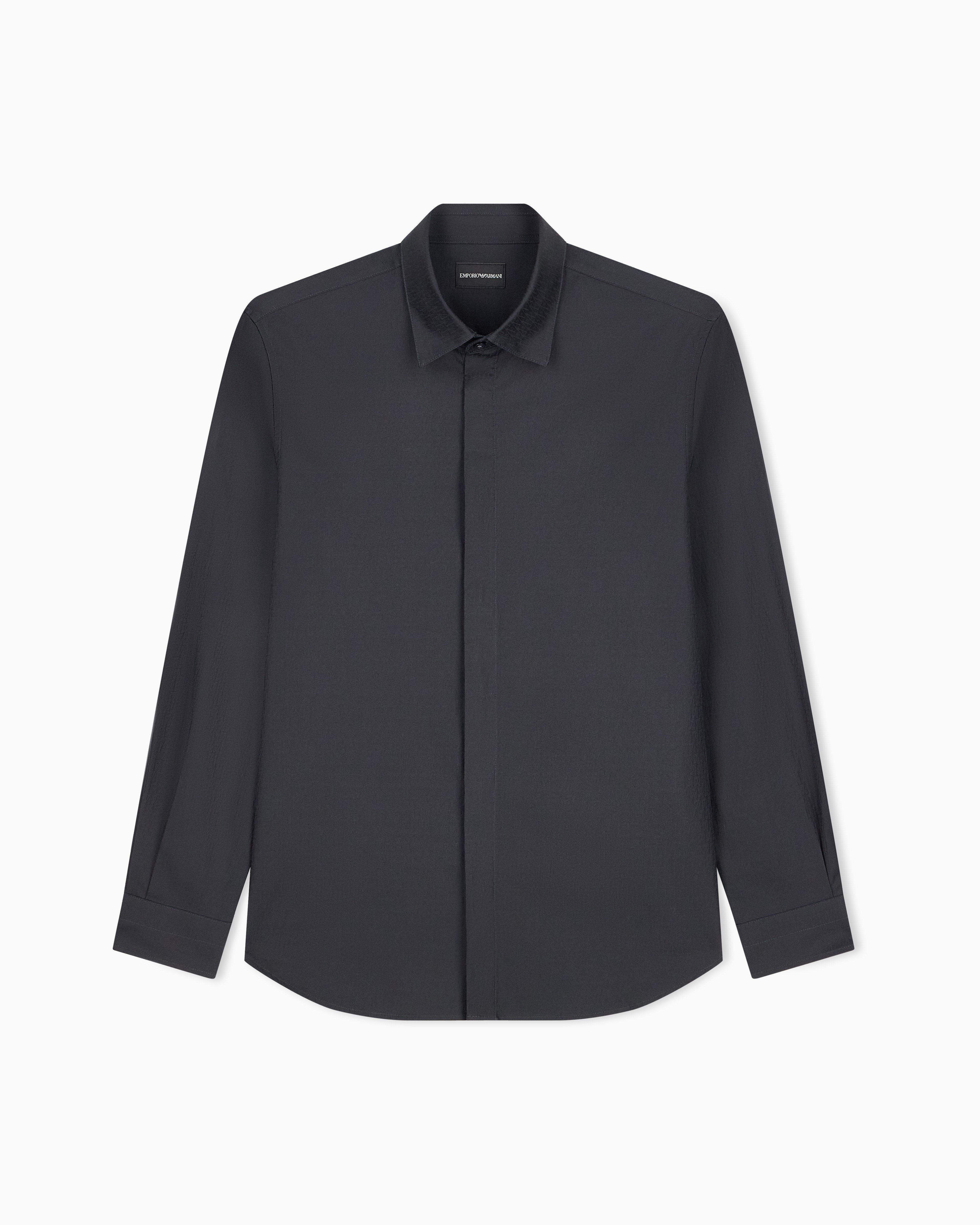 Emporio Armani Emporıo Armani Erkek Düğme Kapama Uzun Kol Çentikli Yaka Siyah1 Gömlek EM006704 AF18123-FC080