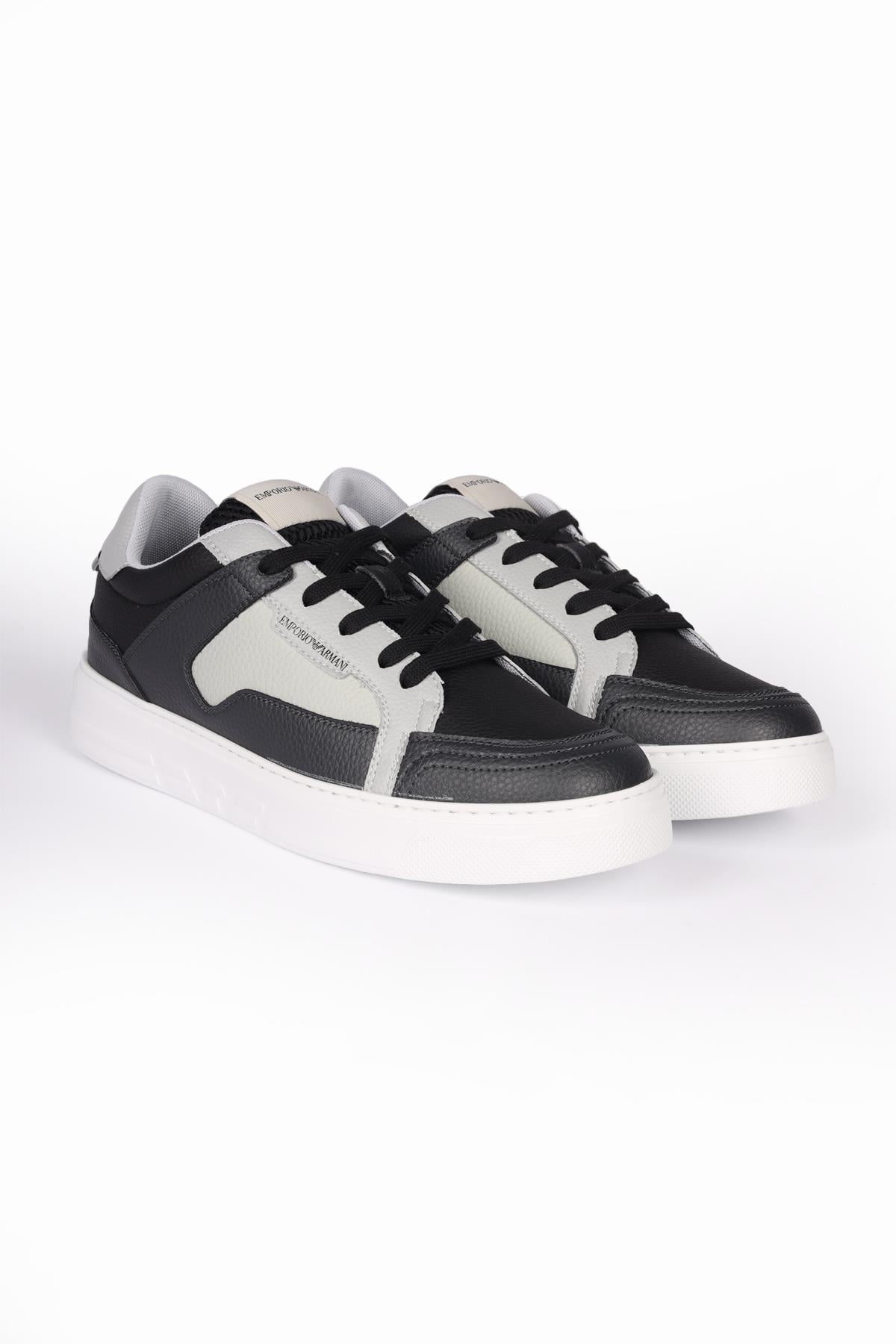 Emporio Armani Emporıo Armani Erkek File Detaylı Logolu Yüksek Tabanlı Günlük Gri-Beyaz Sneaker X4X568 XN162-S787