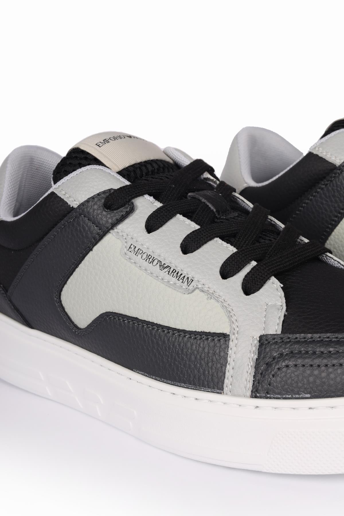 Emporio Armani Emporıo Armani Erkek File Detaylı Logolu Yüksek Tabanlı Günlük Gri-Beyaz Sneaker X4X568 XN162-S787