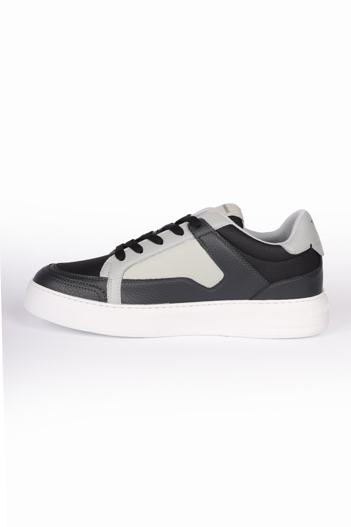 Emporio Armani Emporıo Armani Erkek File Detaylı Logolu Yüksek Tabanlı Günlük Gri-Beyaz Sneaker X4X568 XN162-S787
