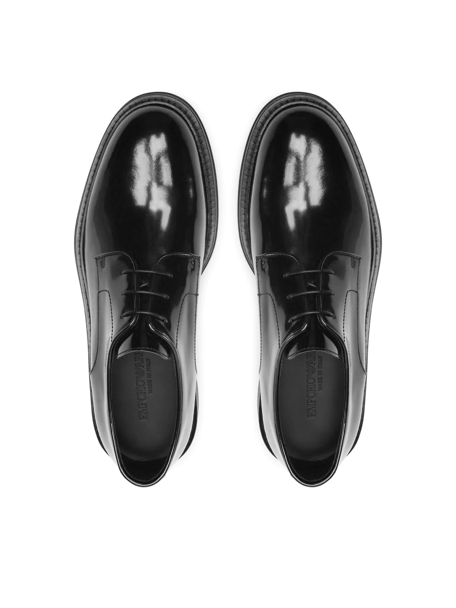 EMPORIO ARMANI Emporıo Armani Erkek Fırçalanmış Deri Yuvarlak Burunlu Bağcıklı Cilalı Siyah Ayakkabı X4C653 XF740-00002