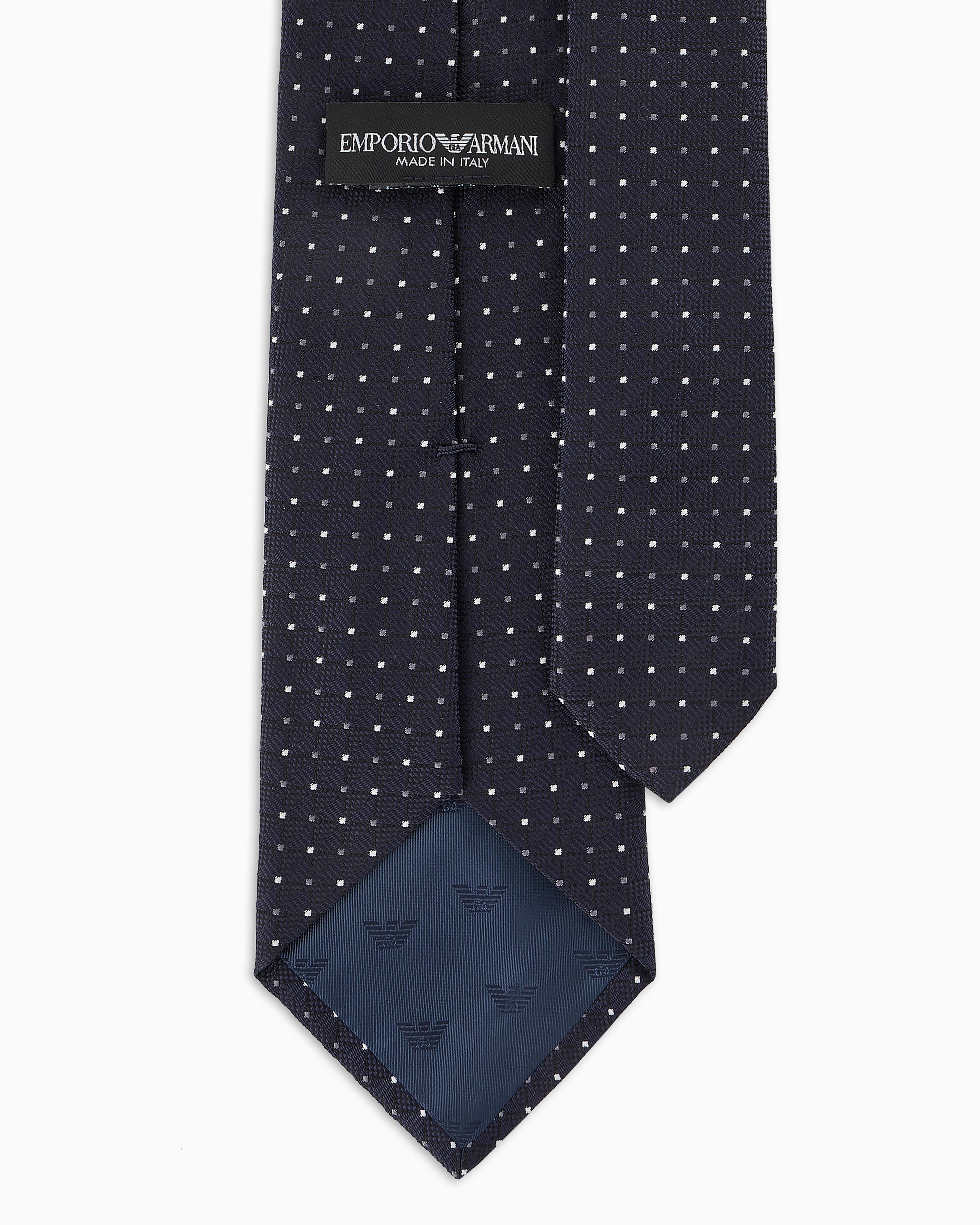 Emporio Armani Emporıo Armani Erkek Jakarlı Mikro Desenli Saf İpek Lacivert Kravat 340275 4R646-00136