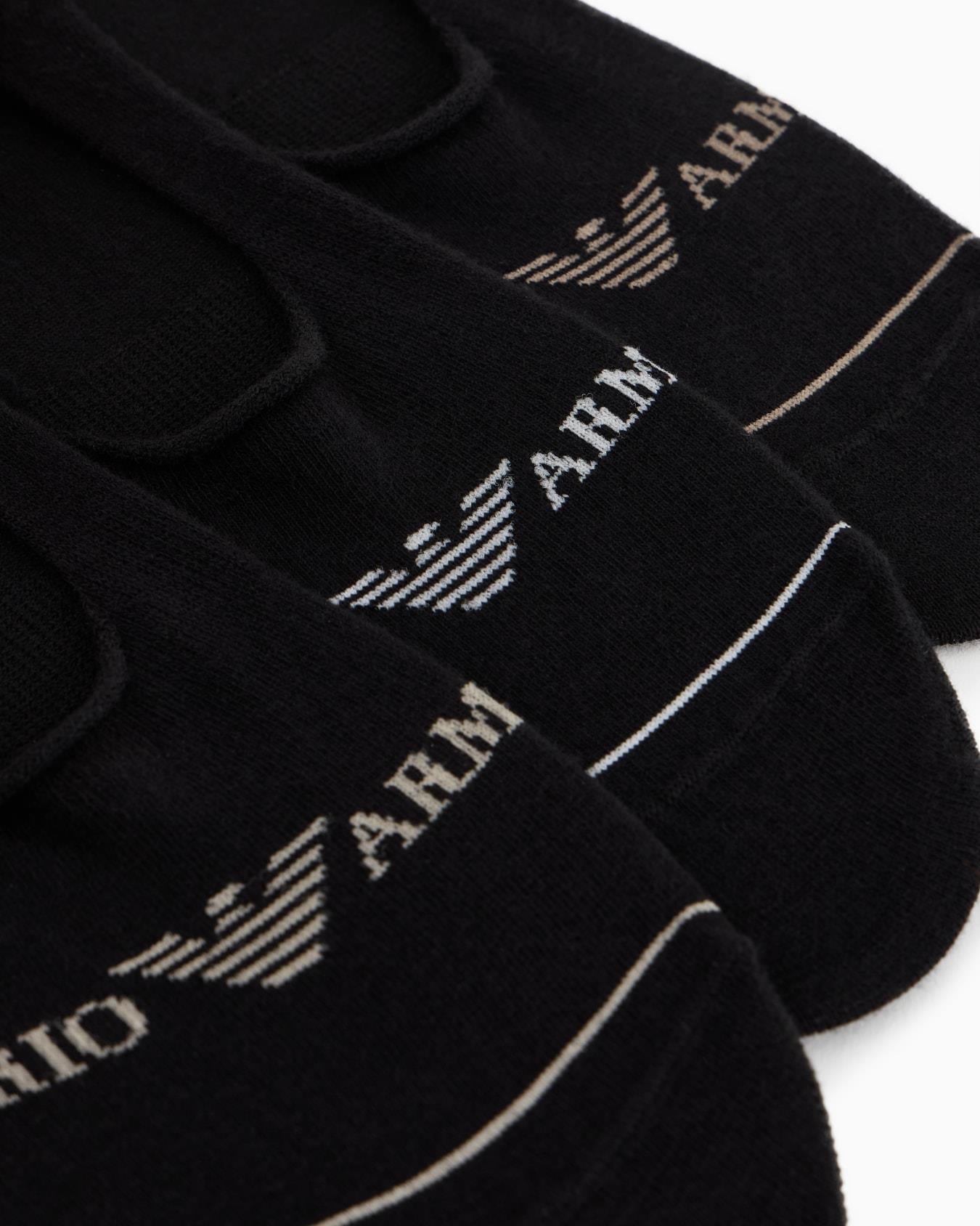 EMPORIO ARMANI Emporıo Armani Erkek Jakarlı Logolu Streç Pamuklu 3'lü Siyah Çorap EM000548 AF12276-MC061