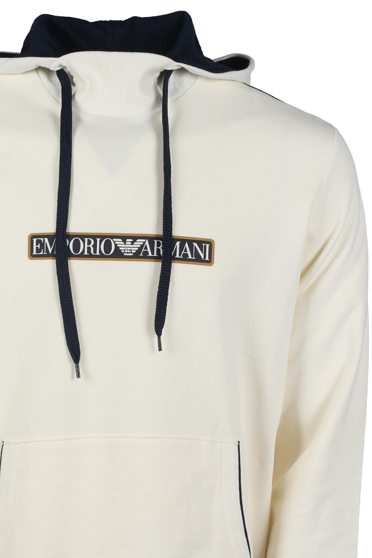 Emporio Armani Emporıo Armani Erkek Kapşonlu Yaka Regular Fit Pamuklu Uzun Kollu Bej Sweatshirt 112052 3F573-12311