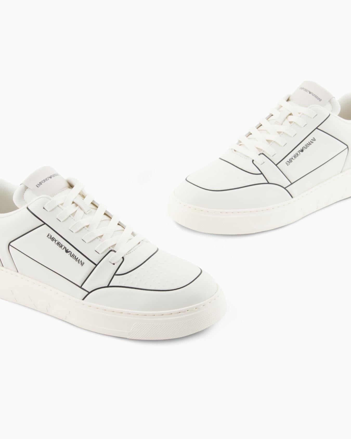 Emporio Armani Emporıo Armani Erkek Kabartmalı Baskı Desenli Kontrast Logo Detaylı Deri Beyaz Sneaker EM002852 AF18014-M0017
