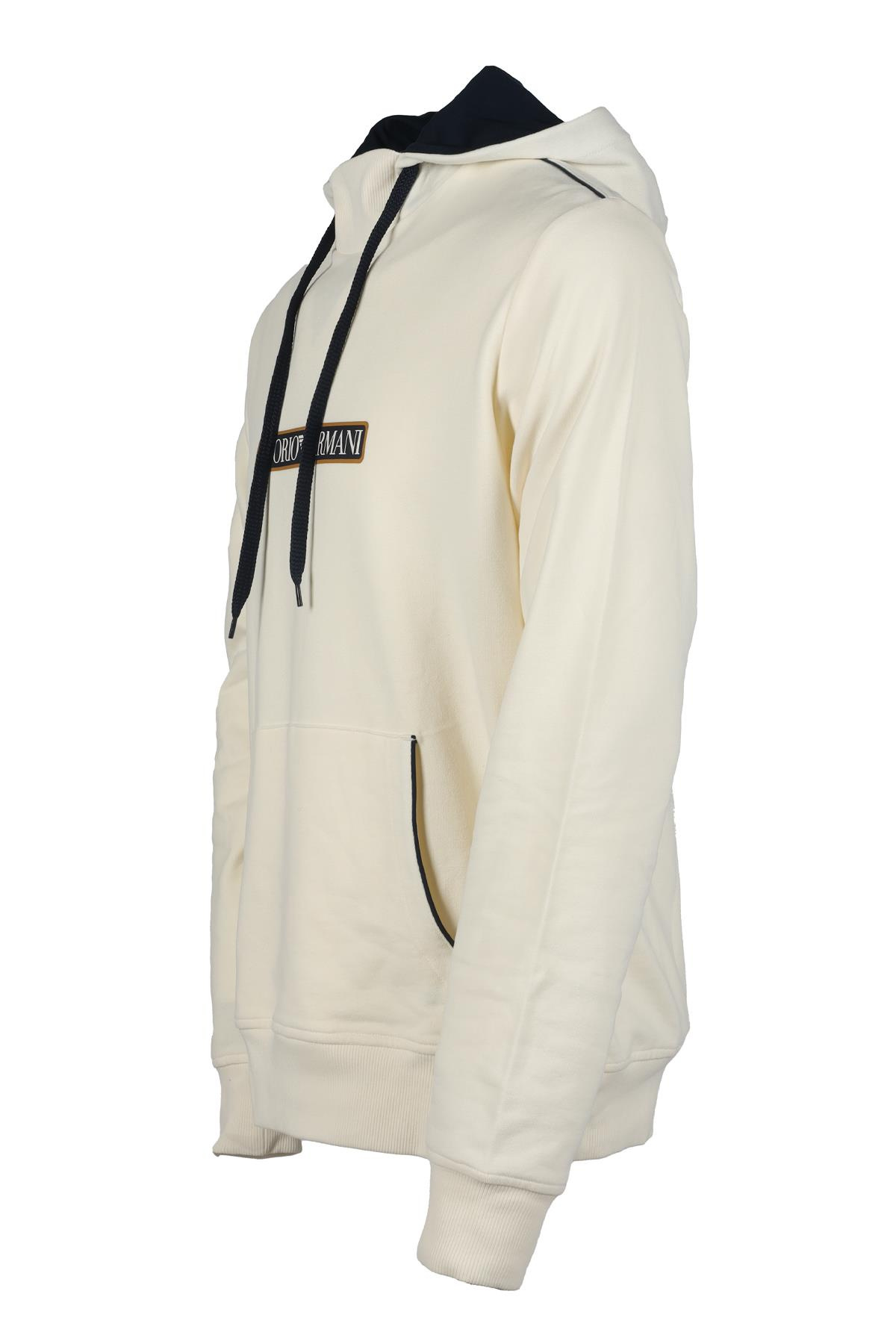 Emporio Armani Emporıo Armani Erkek Kapşonlu Yaka Regular Fit Pamuklu Uzun Kollu Bej Sweatshirt 112052 3F573-12311
