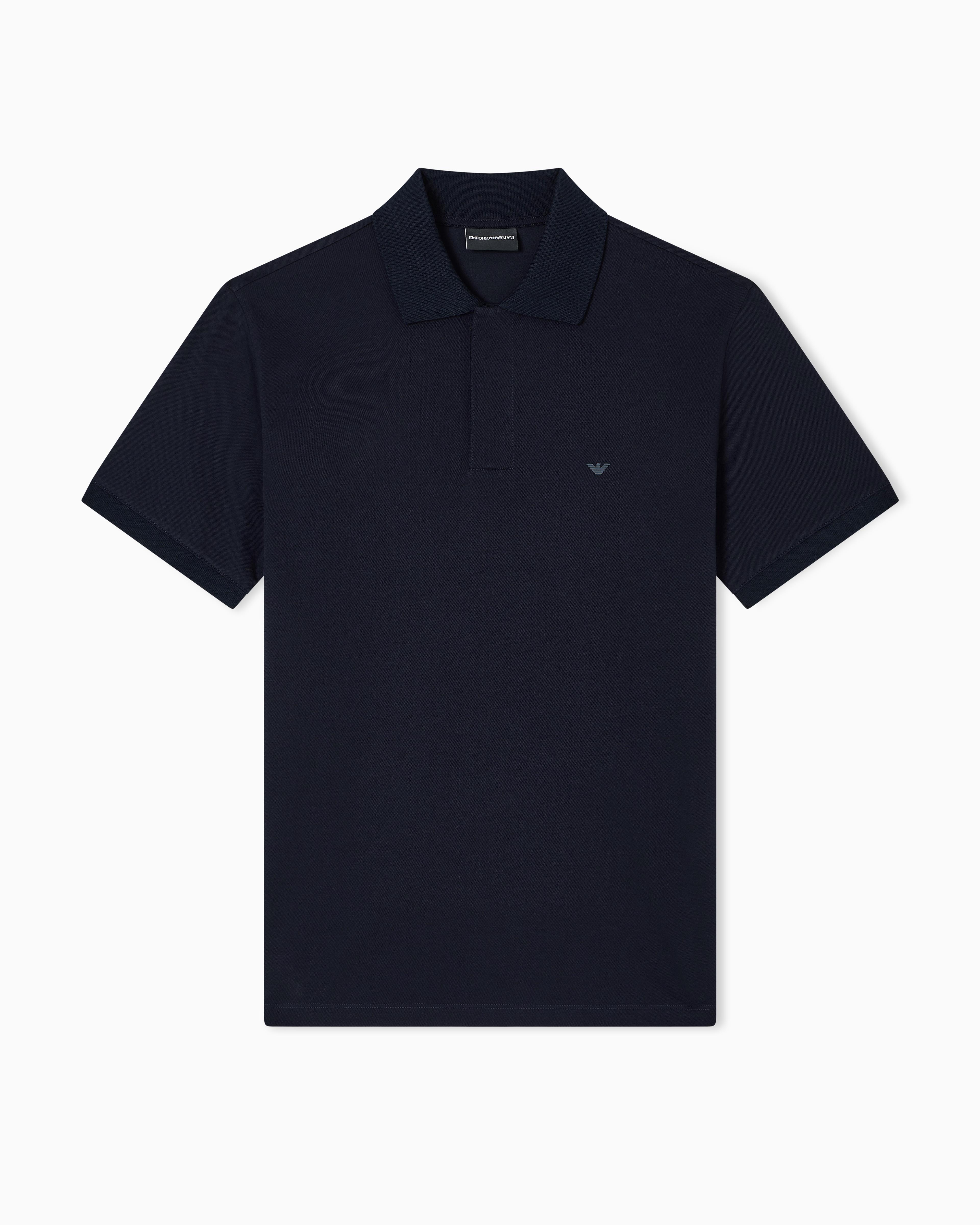EMPORIO ARMANI Emporıo Armani Erkek Kartal Logolu Normal Kalıp Pike Pamuklu Kısa Kollu Lacivert Polo Yaka T-Shirt EM003171 AF13742-UB118