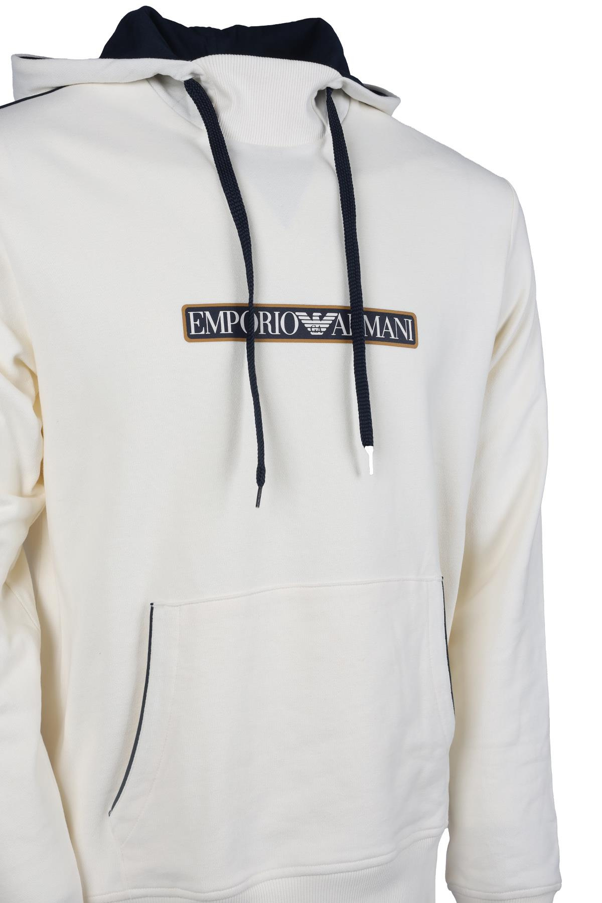 Emporio Armani Emporıo Armani Erkek Kapşonlu Yaka Regular Fit Pamuklu Uzun Kollu Bej Sweatshirt 112052 3F573-12311