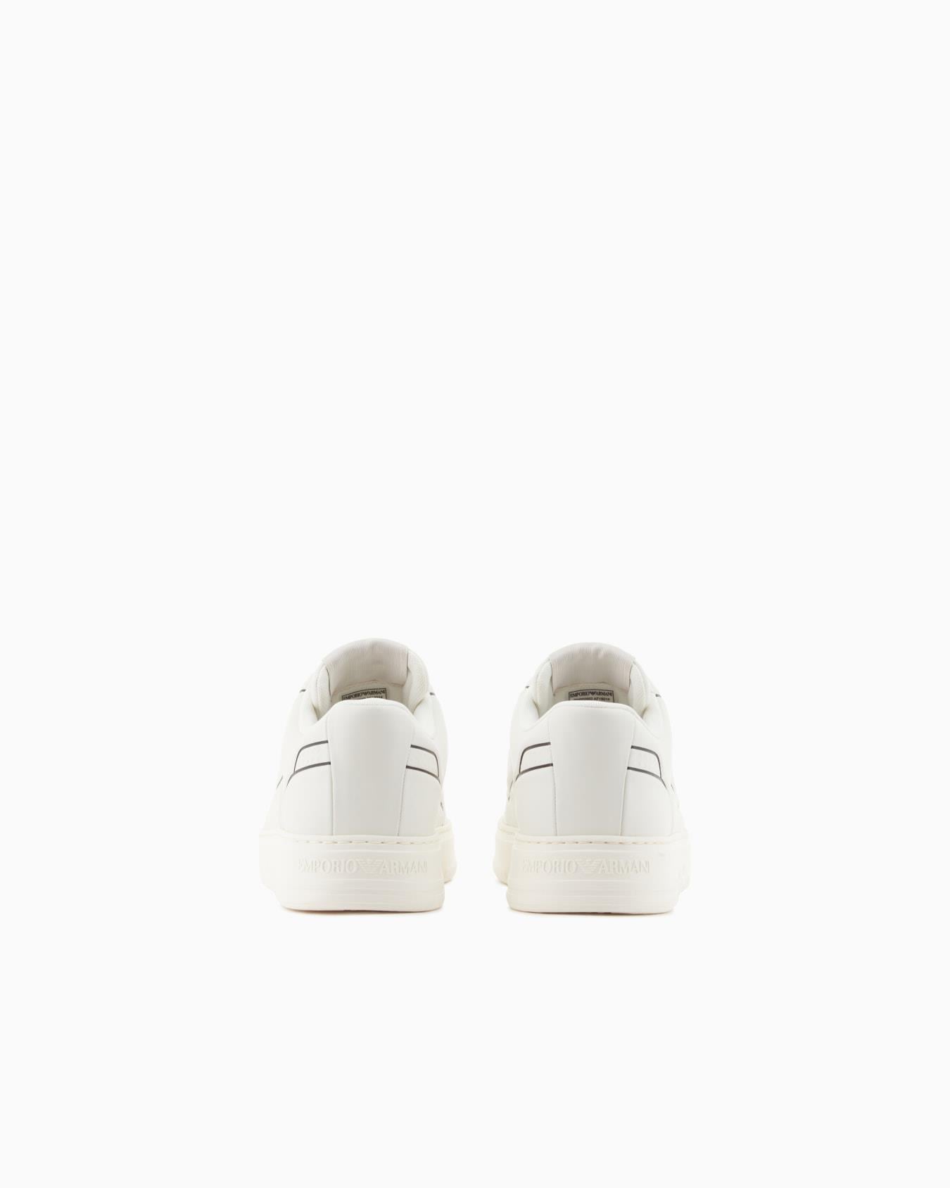 Emporio Armani Emporıo Armani Erkek Kabartmalı Baskı Desenli Kontrast Logo Detaylı Deri Beyaz Sneaker EM002852 AF18014-M0017