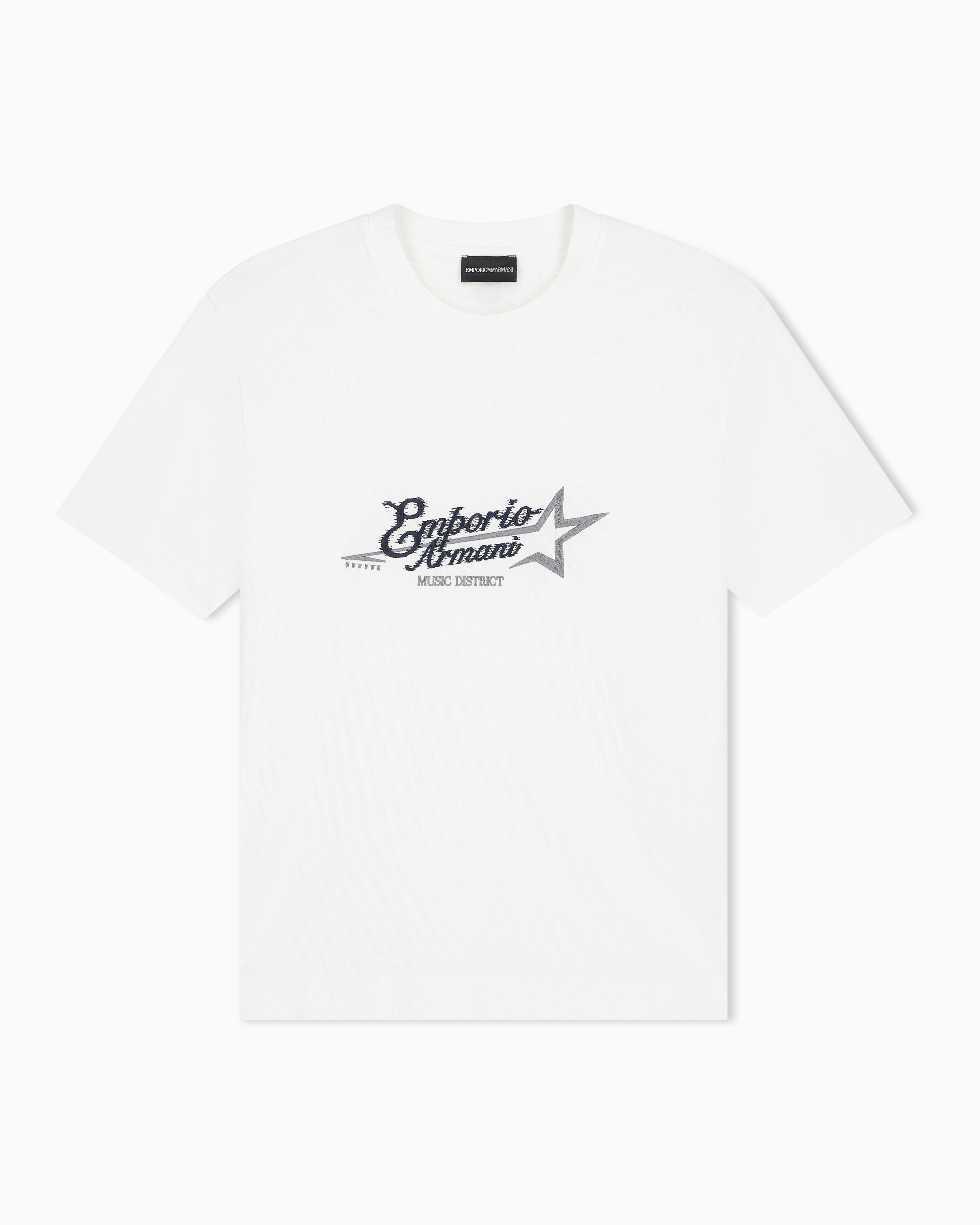 Emporio Armani Emporıo Armani Erkek Kalın Jarse Dokuma Kumaş Logo Nakışlı Yuvarlak Yakalı Kısa Kollu Beyaz T-Shirt EM006809 AF13715-U0003