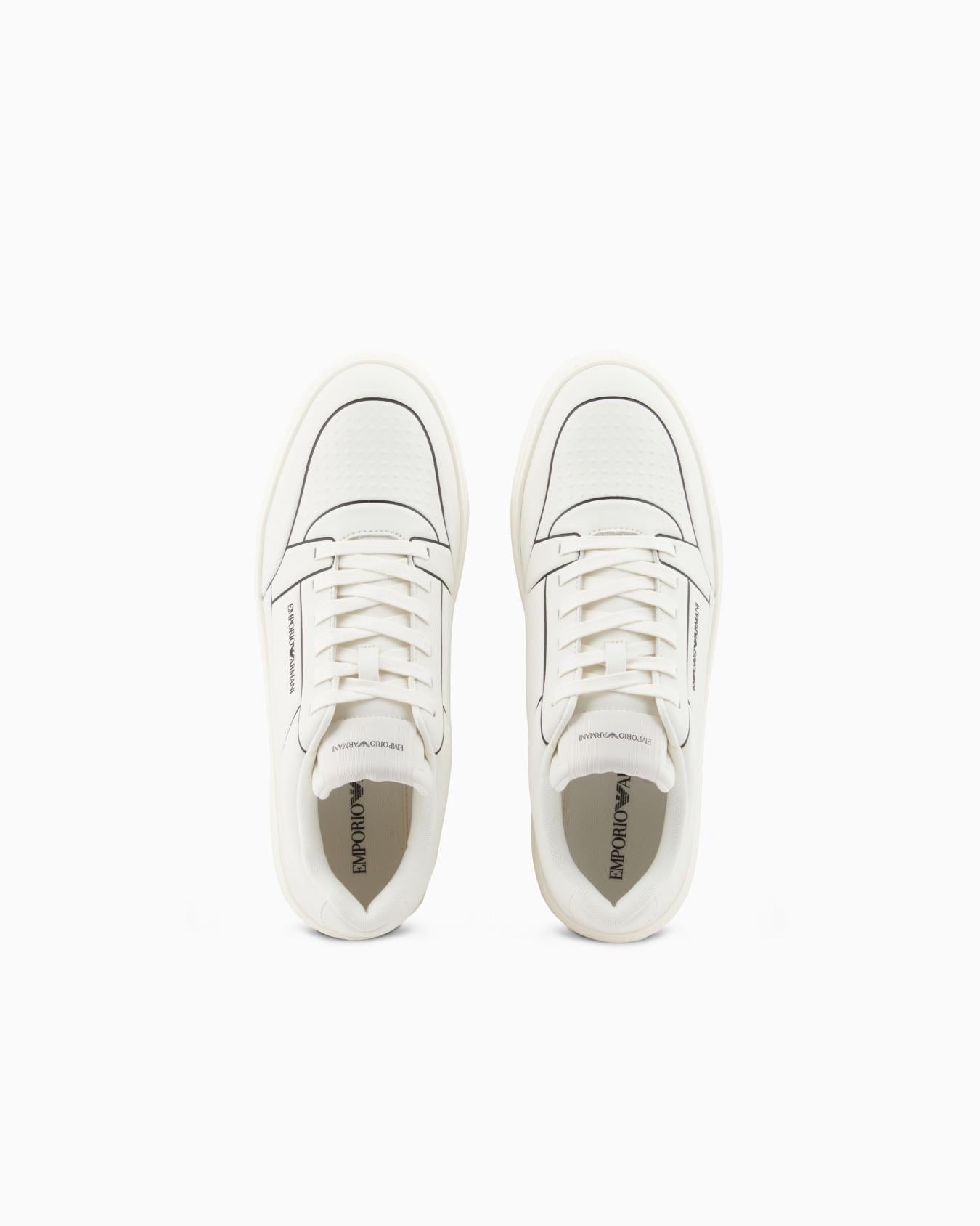 Emporio Armani Emporıo Armani Erkek Kabartmalı Baskı Desenli Kontrast Logo Detaylı Deri Beyaz Sneaker EM002852 AF18014-M0017