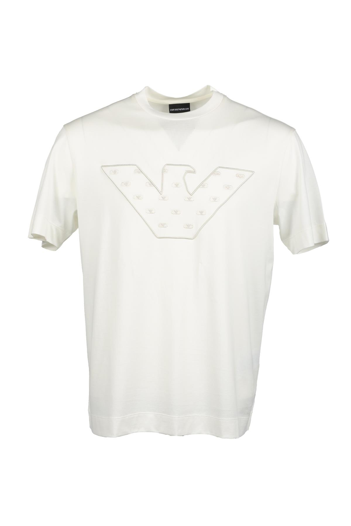 Emporio Armani Emporıo Armani Erkek Kısa Boy Dokuma Kumaş Yazlık Kullanım Ekru T-Shirt 6R1T78 1JUVZ-0128