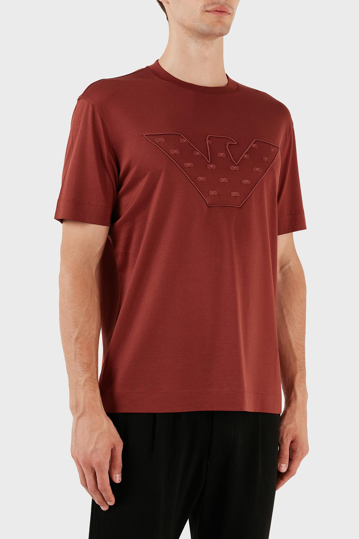 Emporio Armani Emporıo Armani Erkek Kısa Boy Dokuma Kumaş Yazlık Kullanım Bordo T-Shirt 6R1T78 1JUVZ-0454