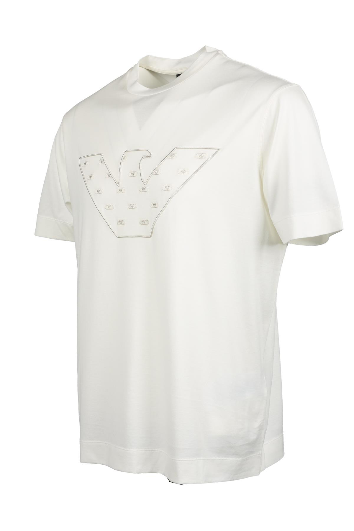 Emporio Armani Emporıo Armani Erkek Kısa Boy Dokuma Kumaş Yazlık Kullanım Ekru T-Shirt 6R1T78 1JUVZ-0128