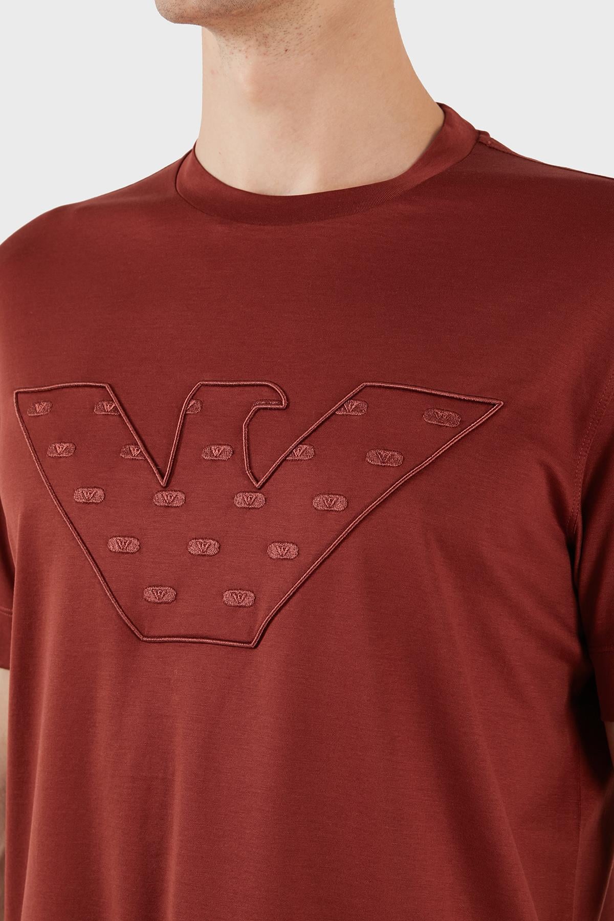 Emporio Armani Emporıo Armani Erkek Kısa Boy Dokuma Kumaş Yazlık Kullanım Bordo T-Shirt 6R1T78 1JUVZ-0454