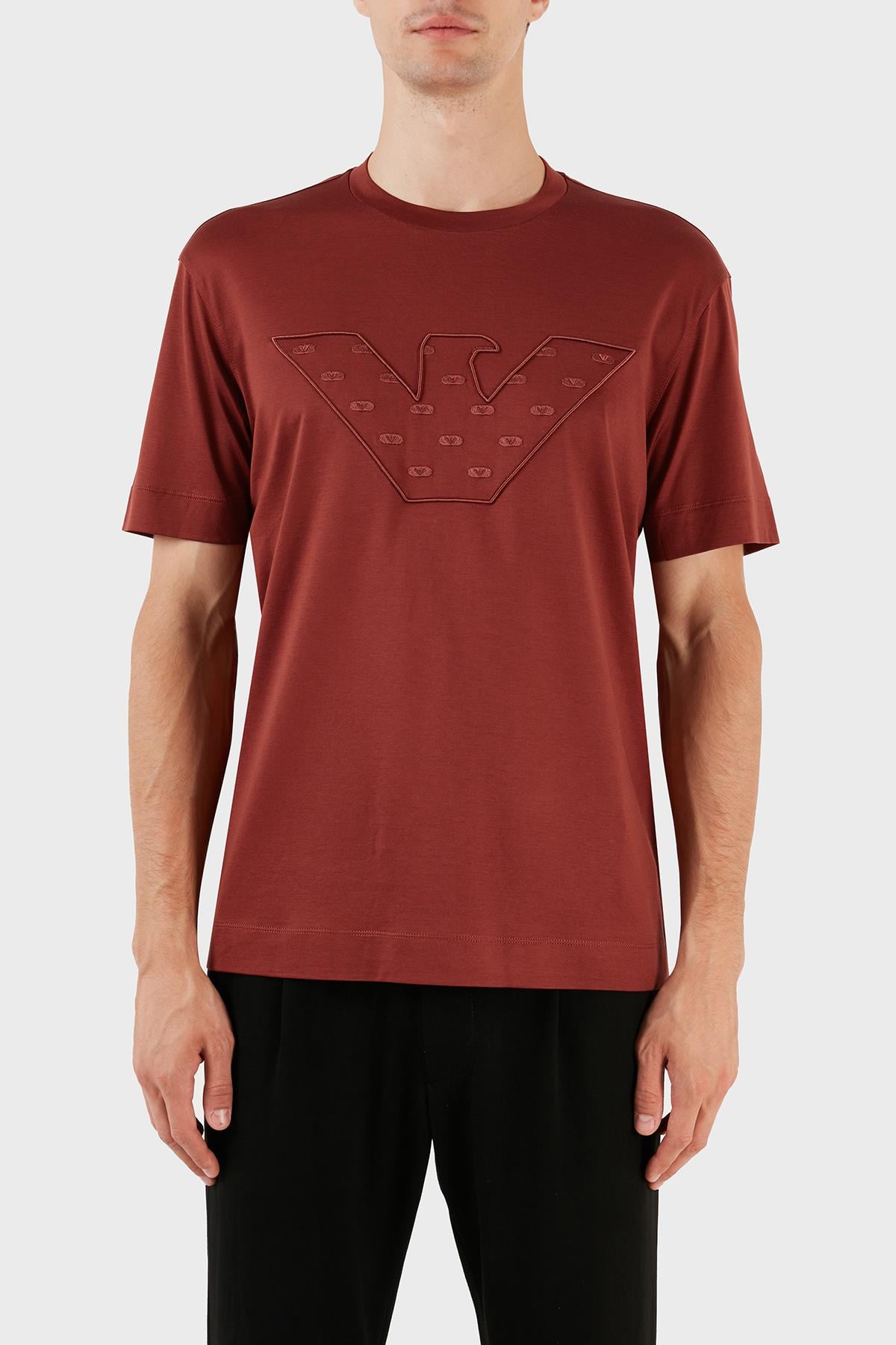 Emporio Armani Emporıo Armani Erkek Kısa Boy Dokuma Kumaş Yazlık Kullanım Bordo T-Shirt 6R1T78 1JUVZ-0454