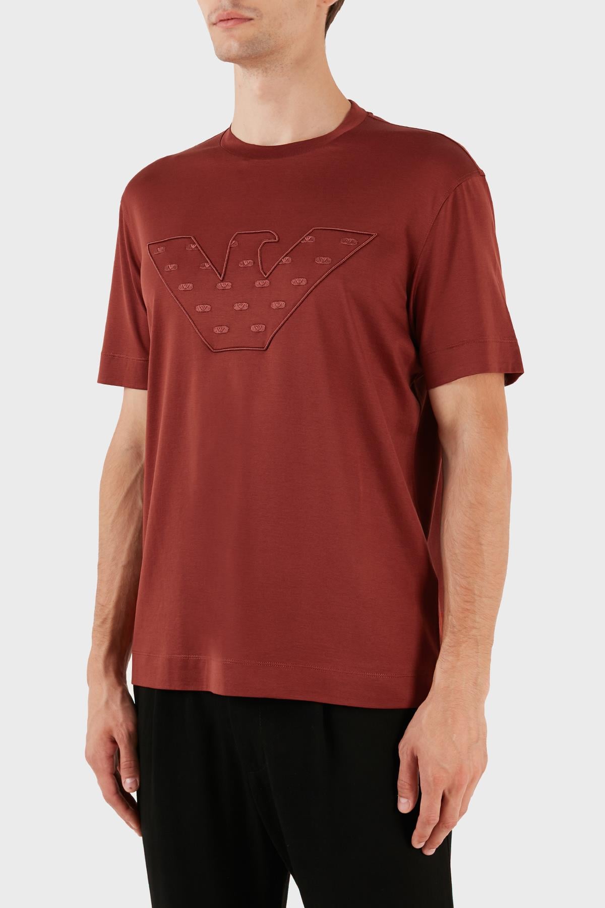 Emporio Armani Emporıo Armani Erkek Kısa Boy Dokuma Kumaş Yazlık Kullanım Bordo T-Shirt 6R1T78 1JUVZ-0454