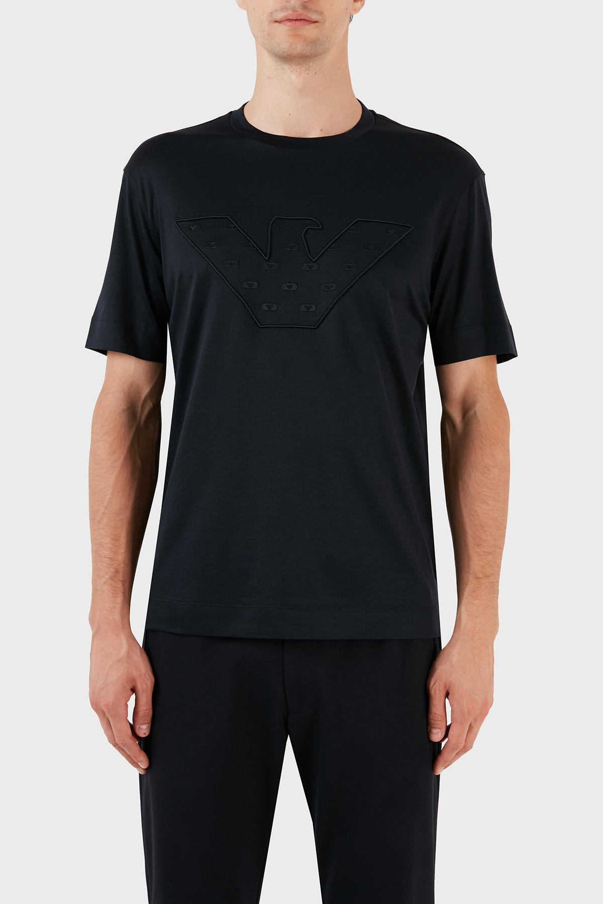 Emporio Armani Emporıo Armani Erkek Kısa Boy Dokuma Kumaş Yazlık Kullanım Lacivert T-Shirt 6R1T78 1JUVZ-0920