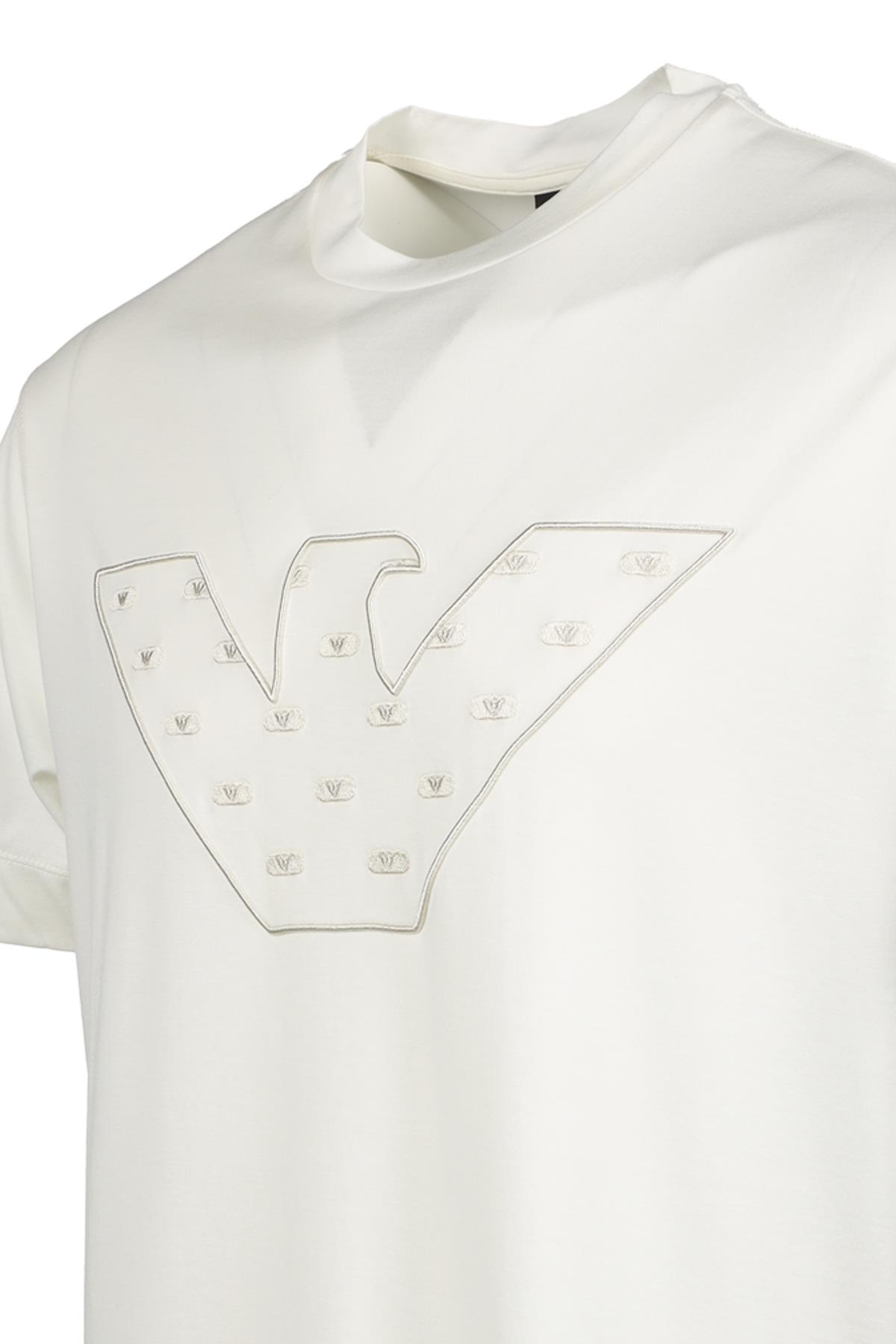 Emporio Armani Emporıo Armani Erkek Kısa Boy Dokuma Kumaş Yazlık Kullanım Ekru T-Shirt 6R1T78 1JUVZ-0128