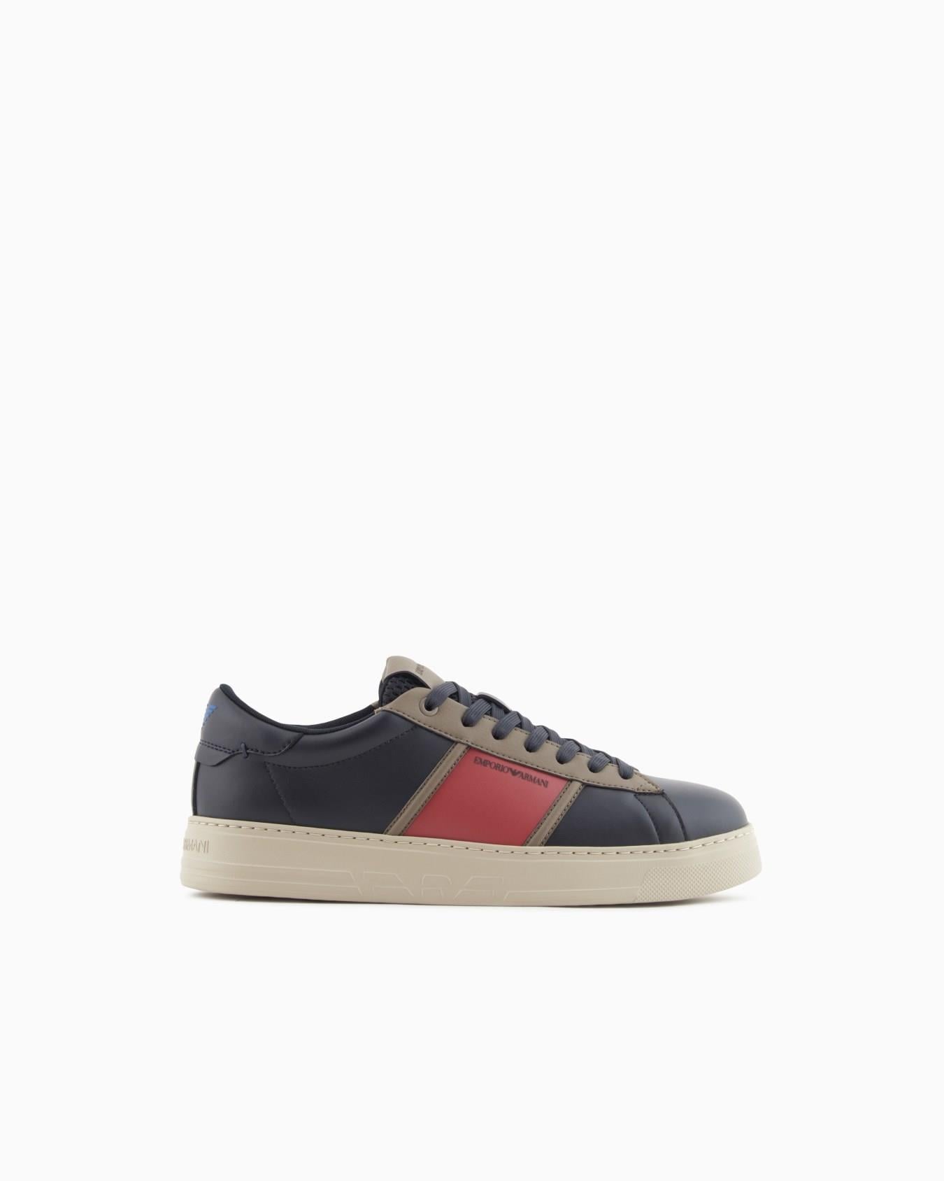 Emporio Armani Emporıo Armani Erkek Kontrast Detaylı Düşük Bilekli Deri Lacivert Sneaker EM002854 AF18017-MZ316