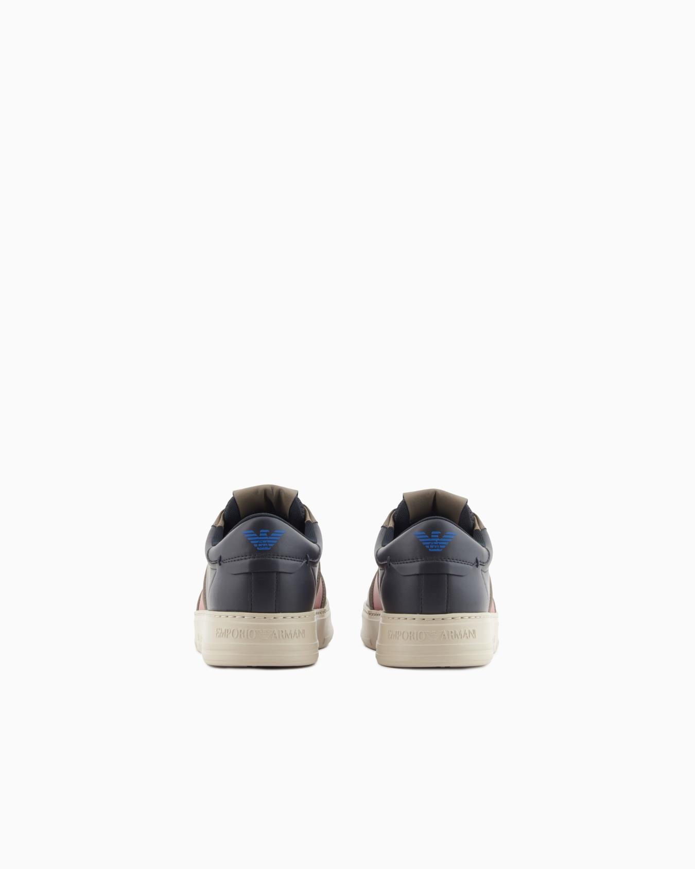 Emporio Armani Emporıo Armani Erkek Kontrast Detaylı Düşük Bilekli Deri Lacivert Sneaker EM002854 AF18017-MZ316