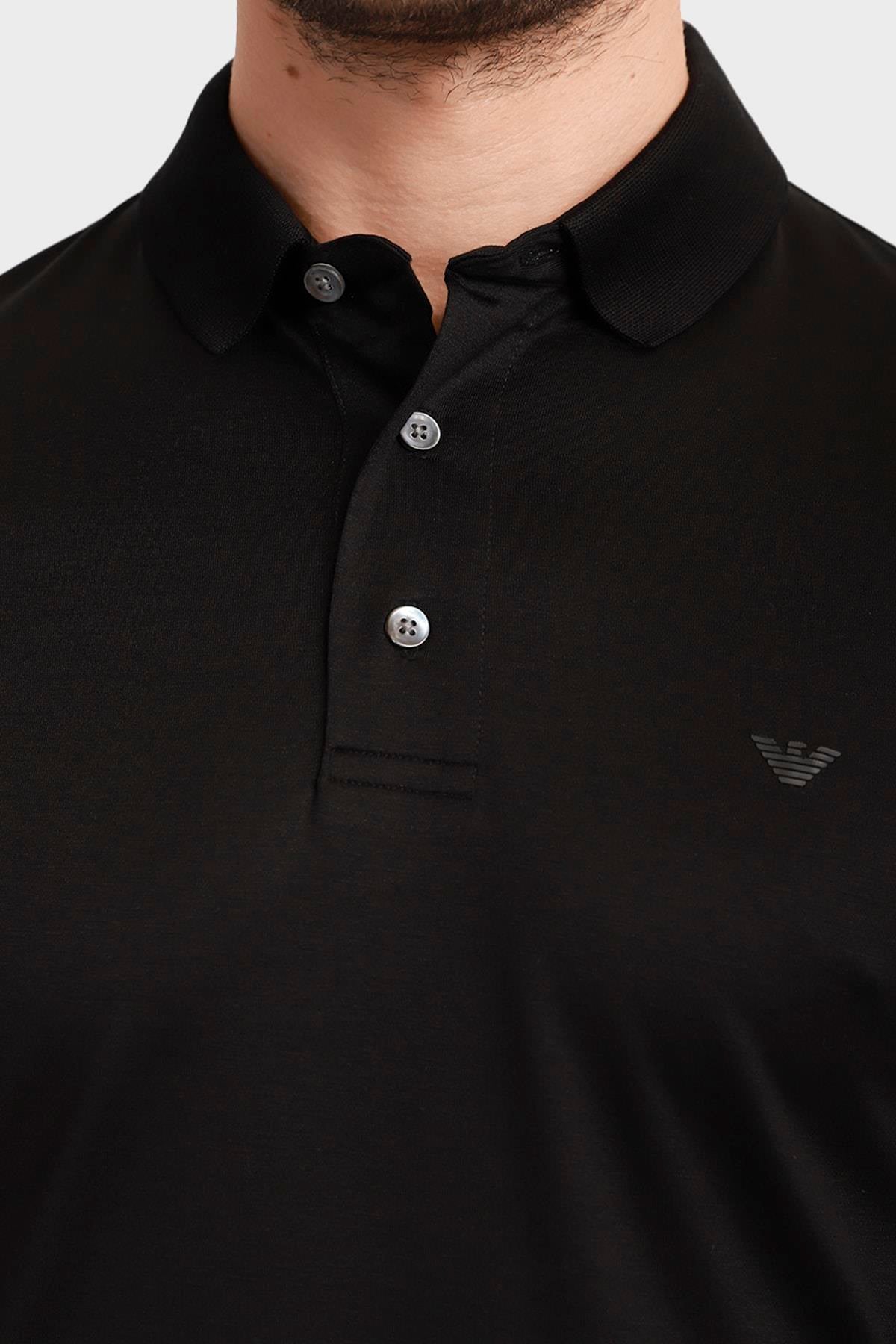 Emporio Armani Emporıo Armani Erkek Logolu Kısa Kollu Pamuklu Siyah Polo Yaka T-Shirt 8N1F98 1JUVZ-0999