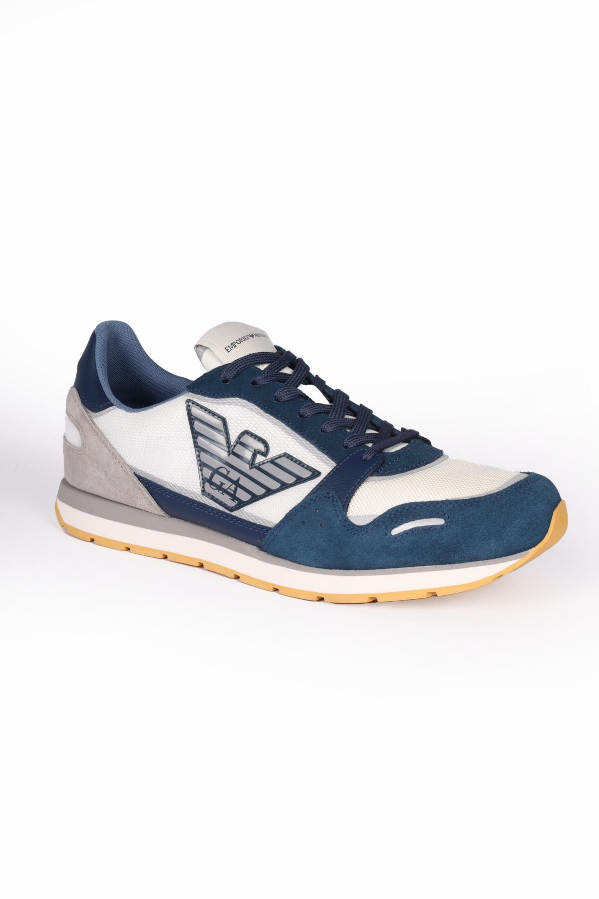 Emporio Armani Emporıo Armani Erkek Logolu Normal Kalıp Bağcıklı Günlük Mavi Sneaker X4X537 XN730-S702