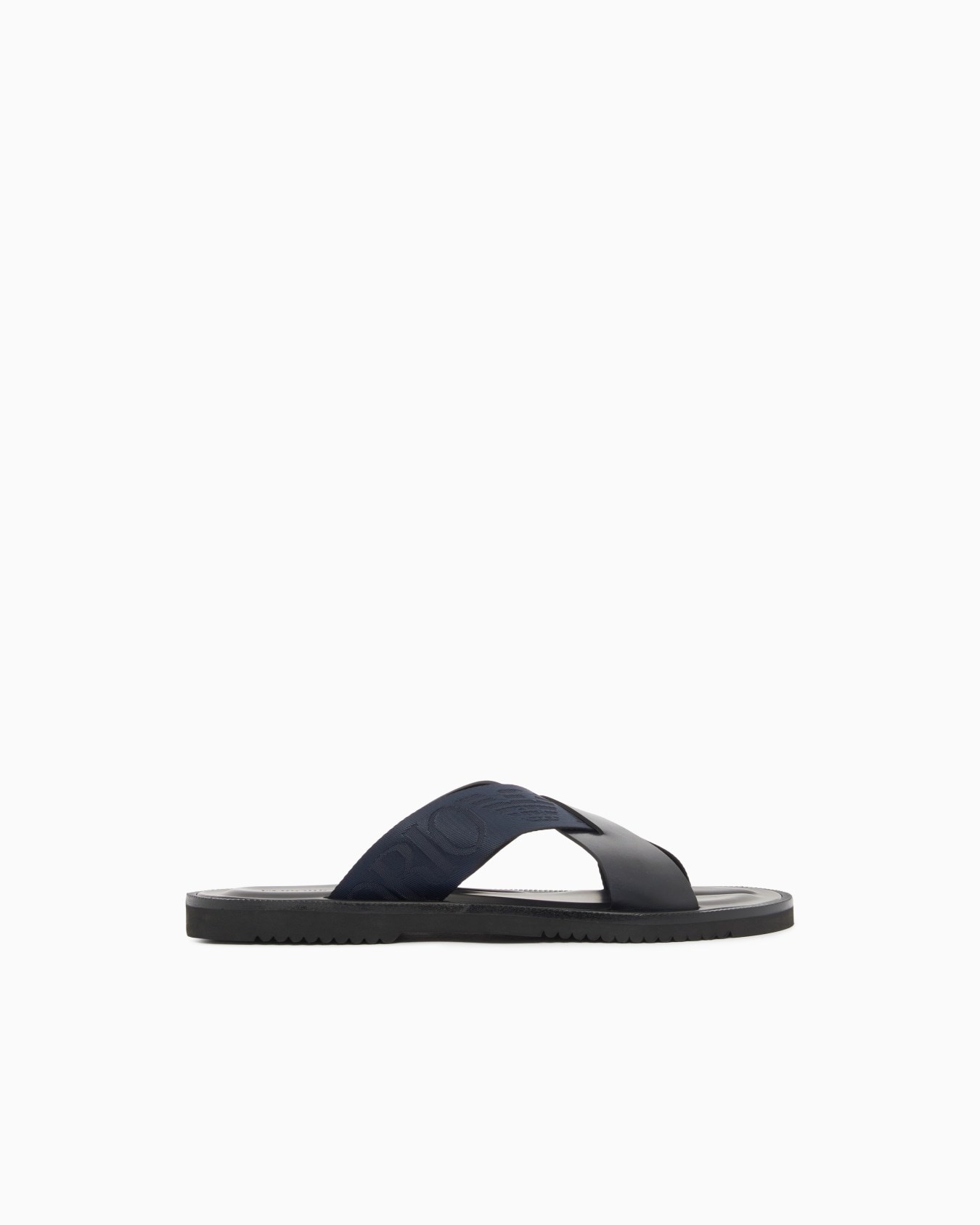 Emporio Armani Emporıo Armani Erkek Logolu Çapraz Bantlı Deri Lacivert Terlik X4P124 XN787-MB007