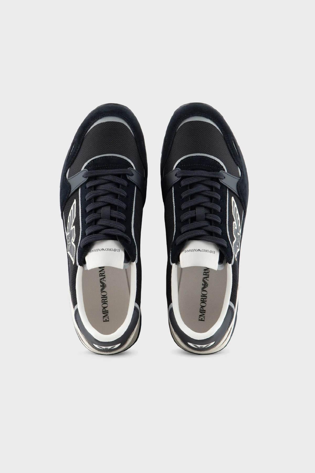 Emporio Armani Emporıo Armani Erkek Logolu Normal Kalıp Bağcıklı Günlük Siyah-Beyaz Sneaker X4X537 XN730-T409