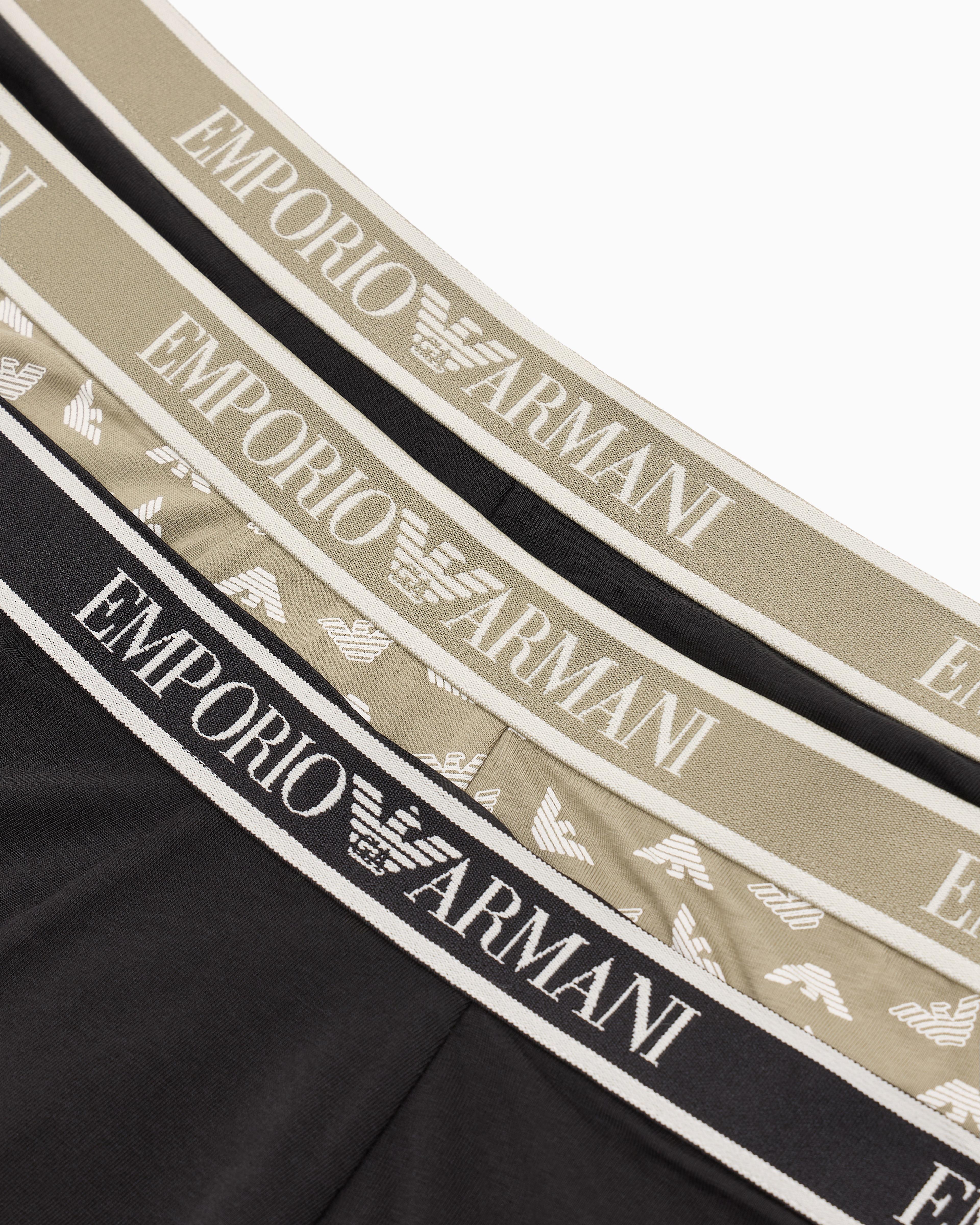 EMPORIO ARMANI Emporıo Armani Erkek Logolu Elastik Bantlı Streç Pamuklu 3'lü Siyah-Bej Boxer EM000370 AF10779-MC065