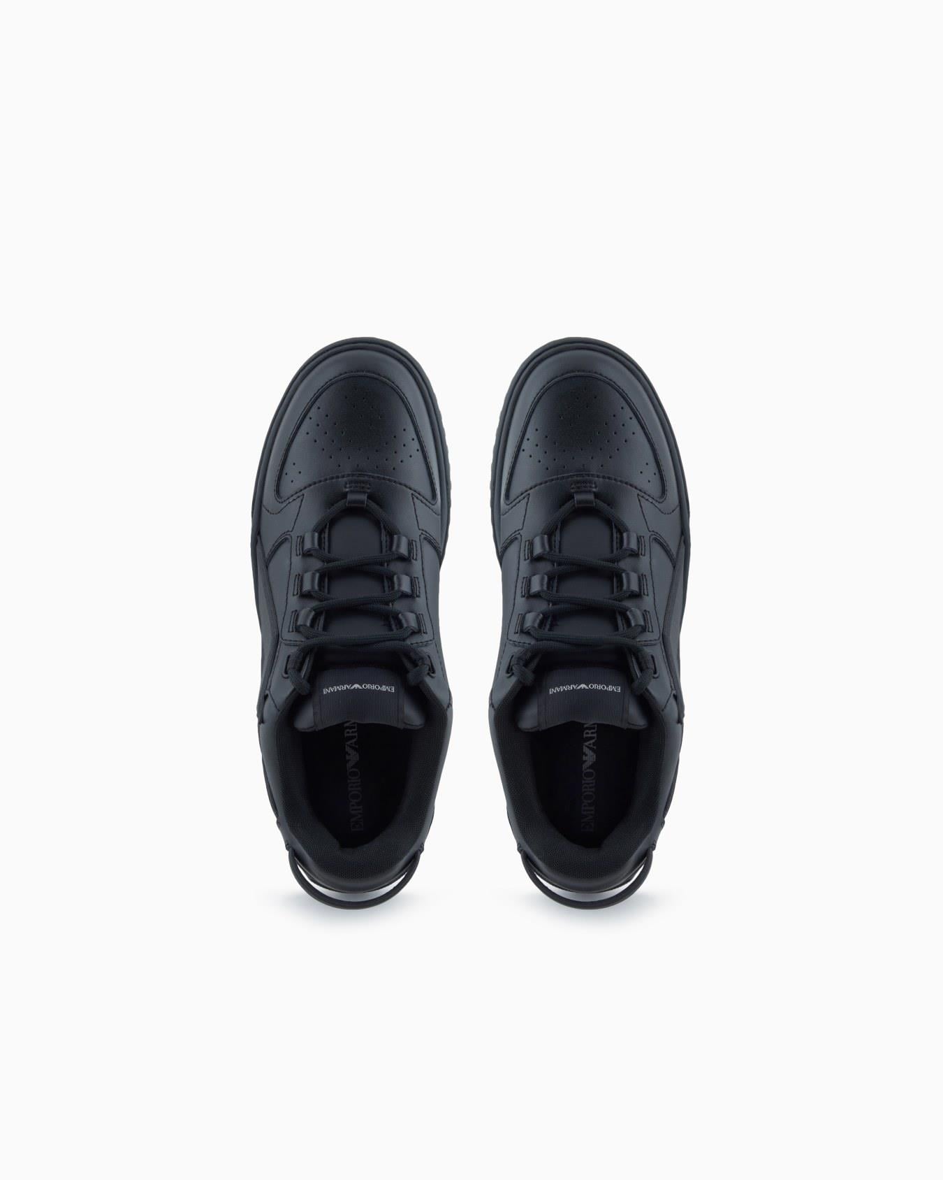 Emporio Armani Emporıo Armani Erkek Logo İmzalı Nefes Alabilir Üst Yüzey Rahat Taban Deri Siyah Sneaker EM003670 AF19554-UC001