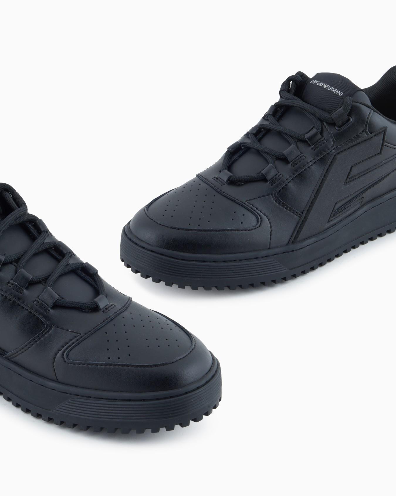 Emporio Armani Emporıo Armani Erkek Logo İmzalı Nefes Alabilir Üst Yüzey Rahat Taban Deri Siyah Sneaker EM003670 AF19554-UC001