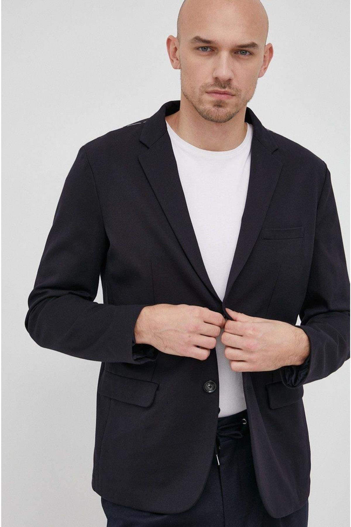 Emporio Armani Emporıo Armani Erkek Logolu Günlük Kullanım Uzun Kollu Lacivert Ceket 8N1G81 1JEZZ-0920