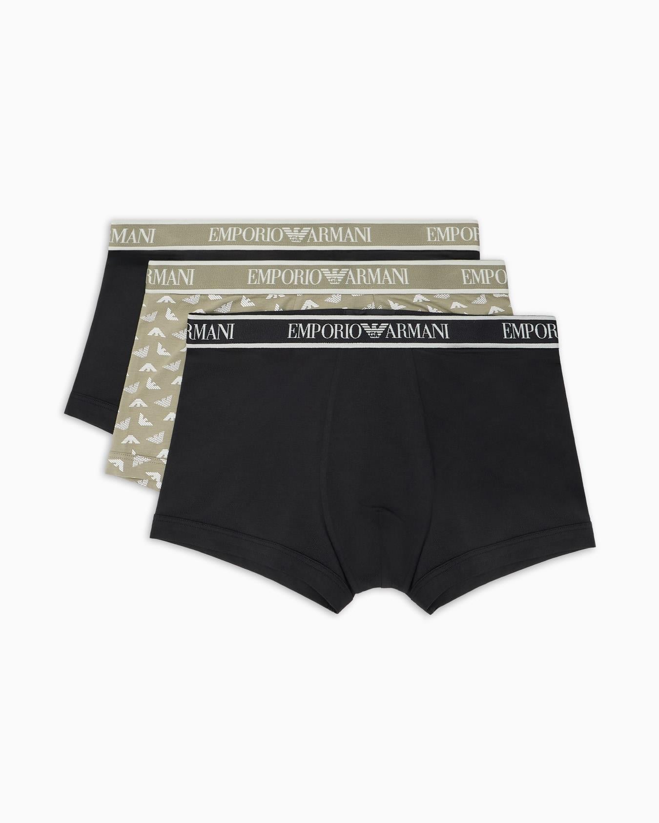 EMPORIO ARMANI Emporıo Armani Erkek Logolu Elastik Bantlı Streç Pamuklu 3'lü Siyah-Bej Boxer EM000370 AF10779-MC065