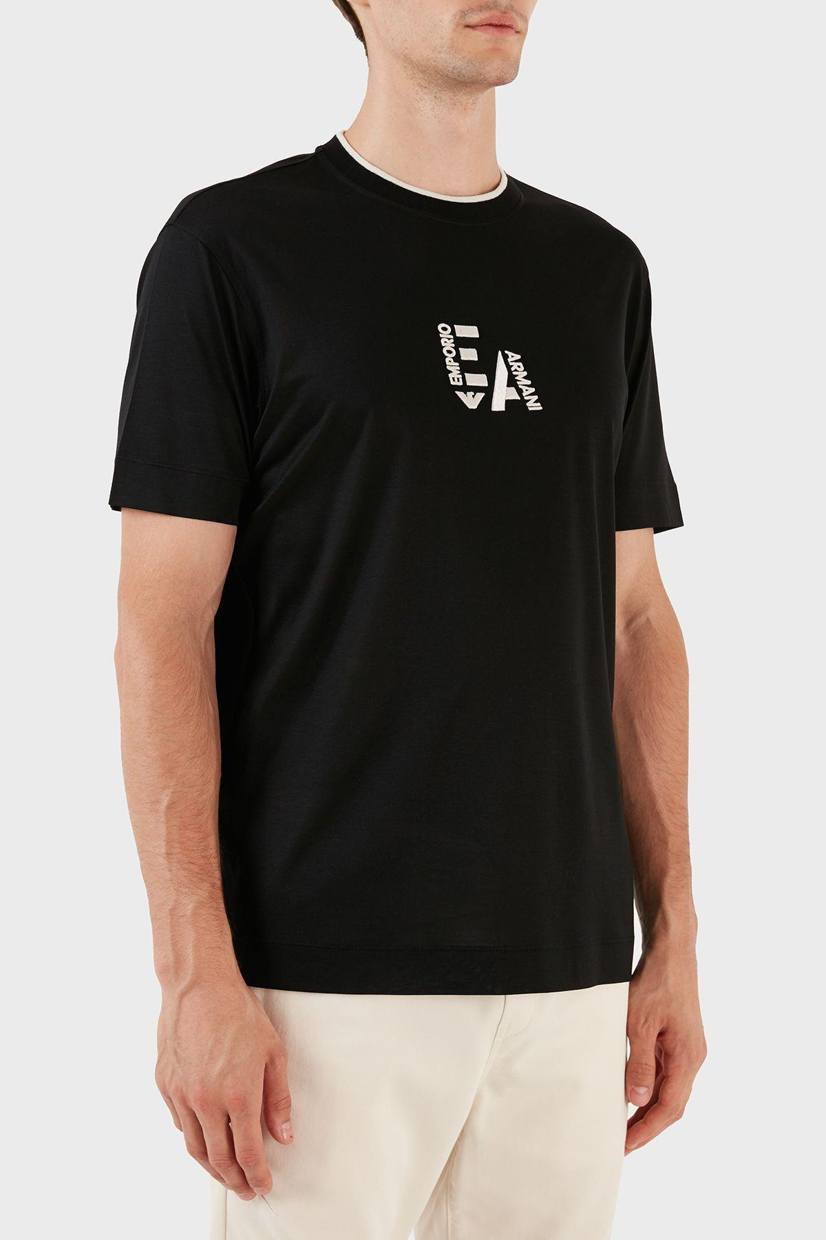 Emporio Armani Emporıo Armani Erkek Marka Logolu Pamuklu Yuvarlak Yaka Kısa Kol Siyah T-Shirt 6R1T72 1JUVZ-00A3