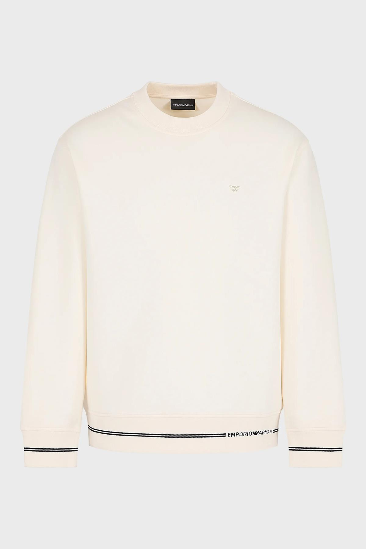 Emporio Armani Emporıo Armani Erkek Marka Logo Detaylı Bisiklet Yaka Regular Fit Ekru Sweatshirt 6R1MF2 1JHSZ-01M6