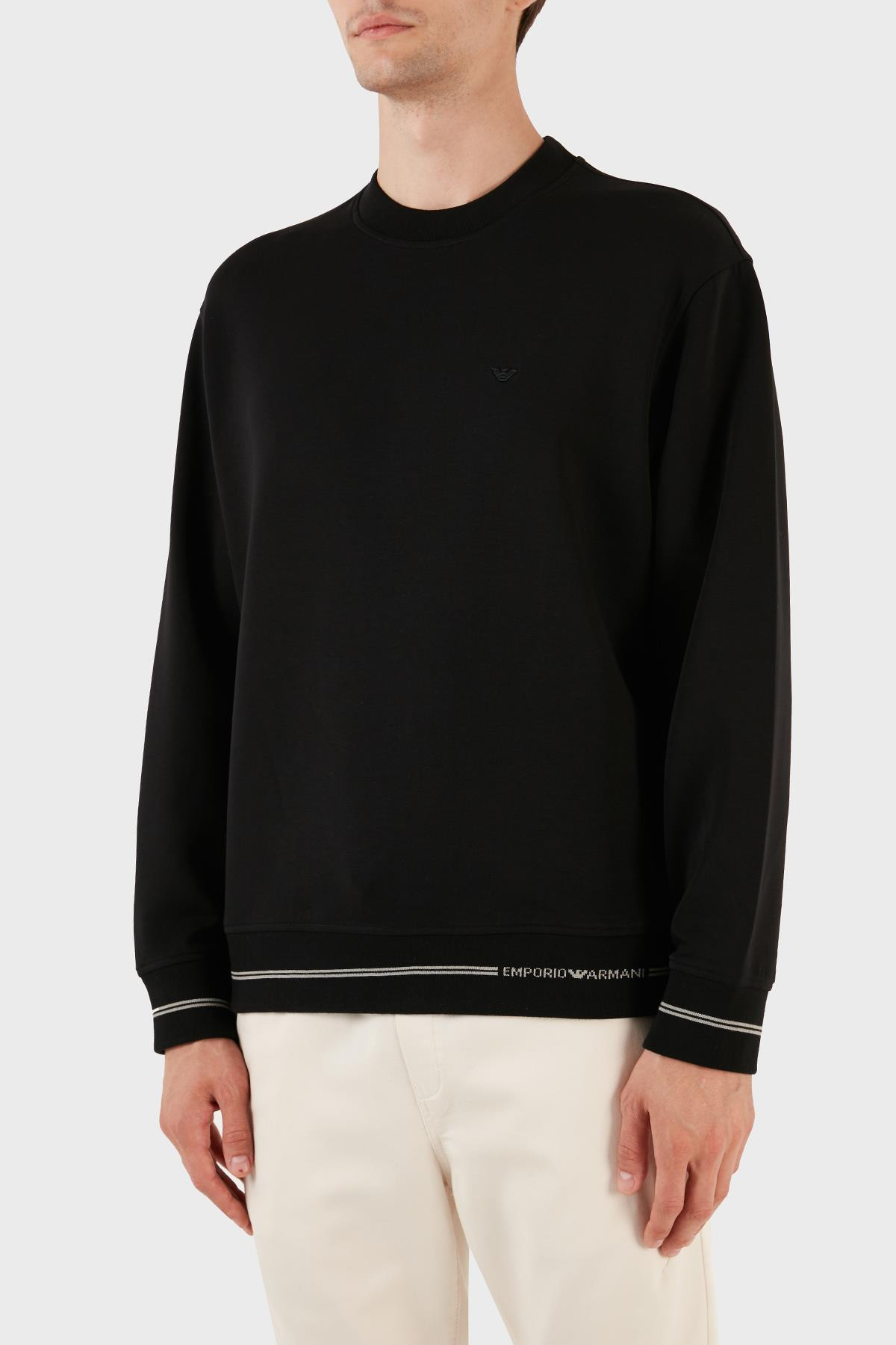 Emporio Armani Emporıo Armani Erkek Marka Logo Detaylı Bisiklet Yaka Regular Fit Siyah Sweatshirt 6R1MF2 1JHSZ-00A6