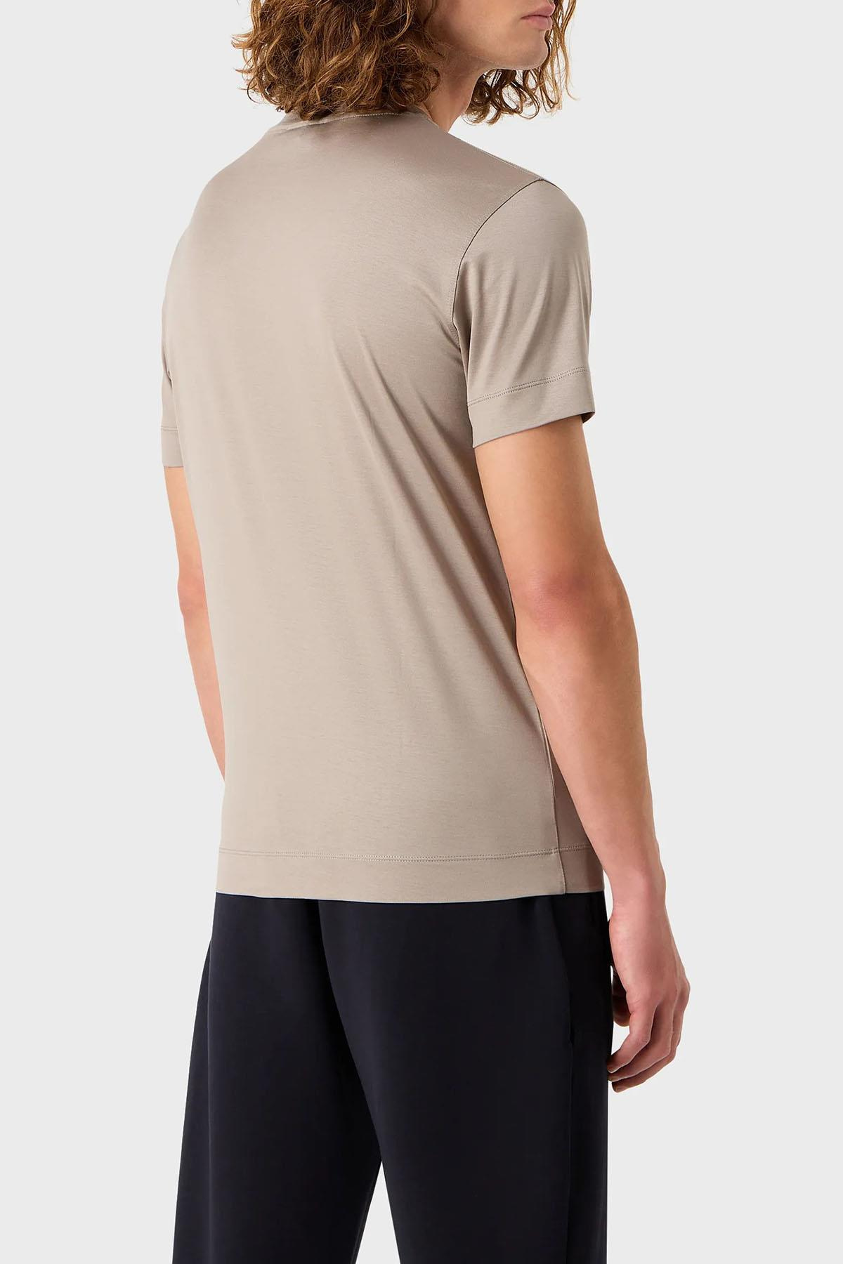 Emporio Armani Emporıo Armani Erkek Marka Logolu Kısa Kollu Polo Yaka Slim Vizon T-Shirt 8N1TF5 1JUVZ-0643
